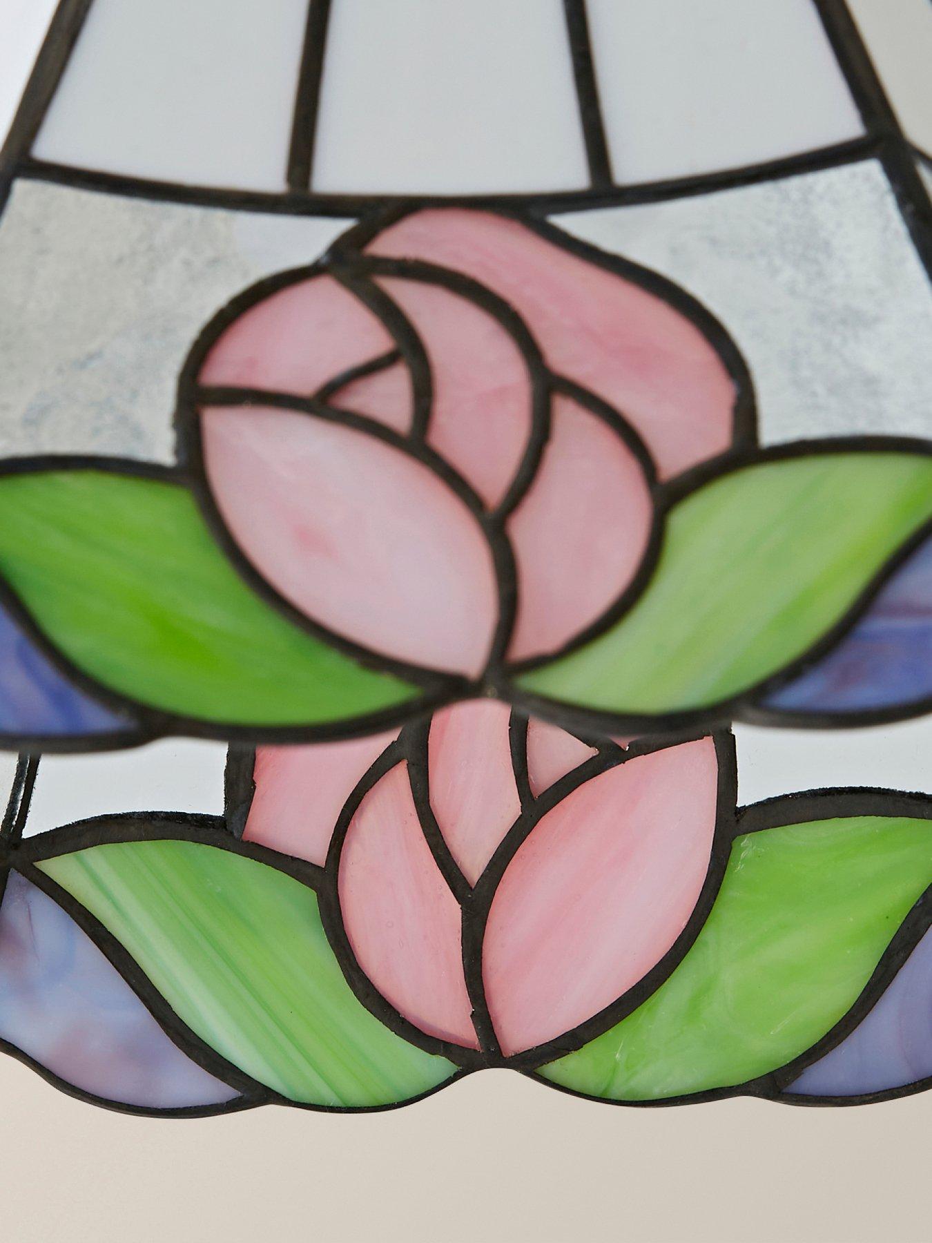 Image 6 of 7 of ValueLights Evelyn Tiffany Rose Glass Easy Fit Ceiling Pendant Light Lamp Shade