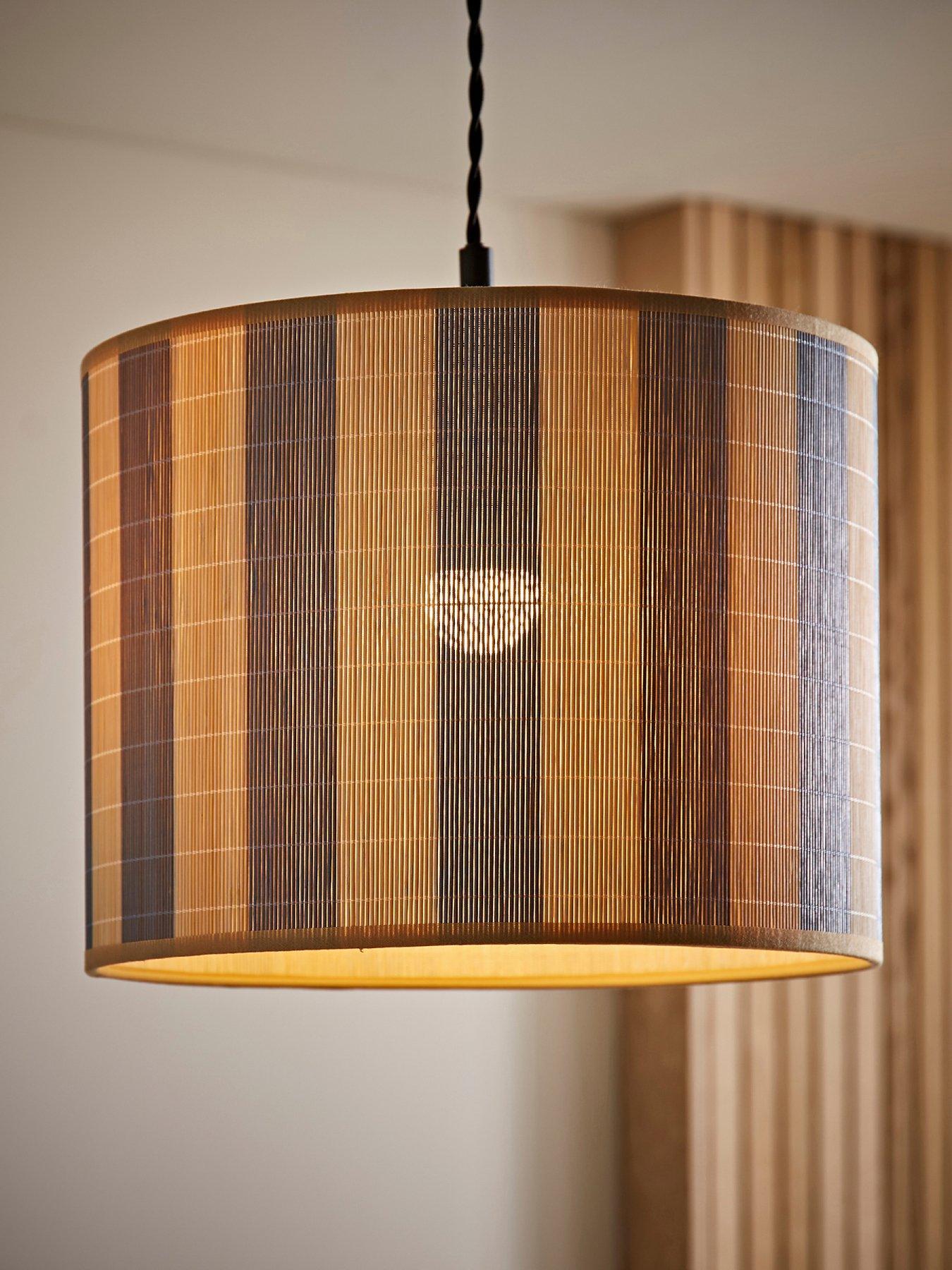 undefined Lori Blue Stripe Bamboo Drum Easy Fit Ceiling Pendant Light Lamp Shade