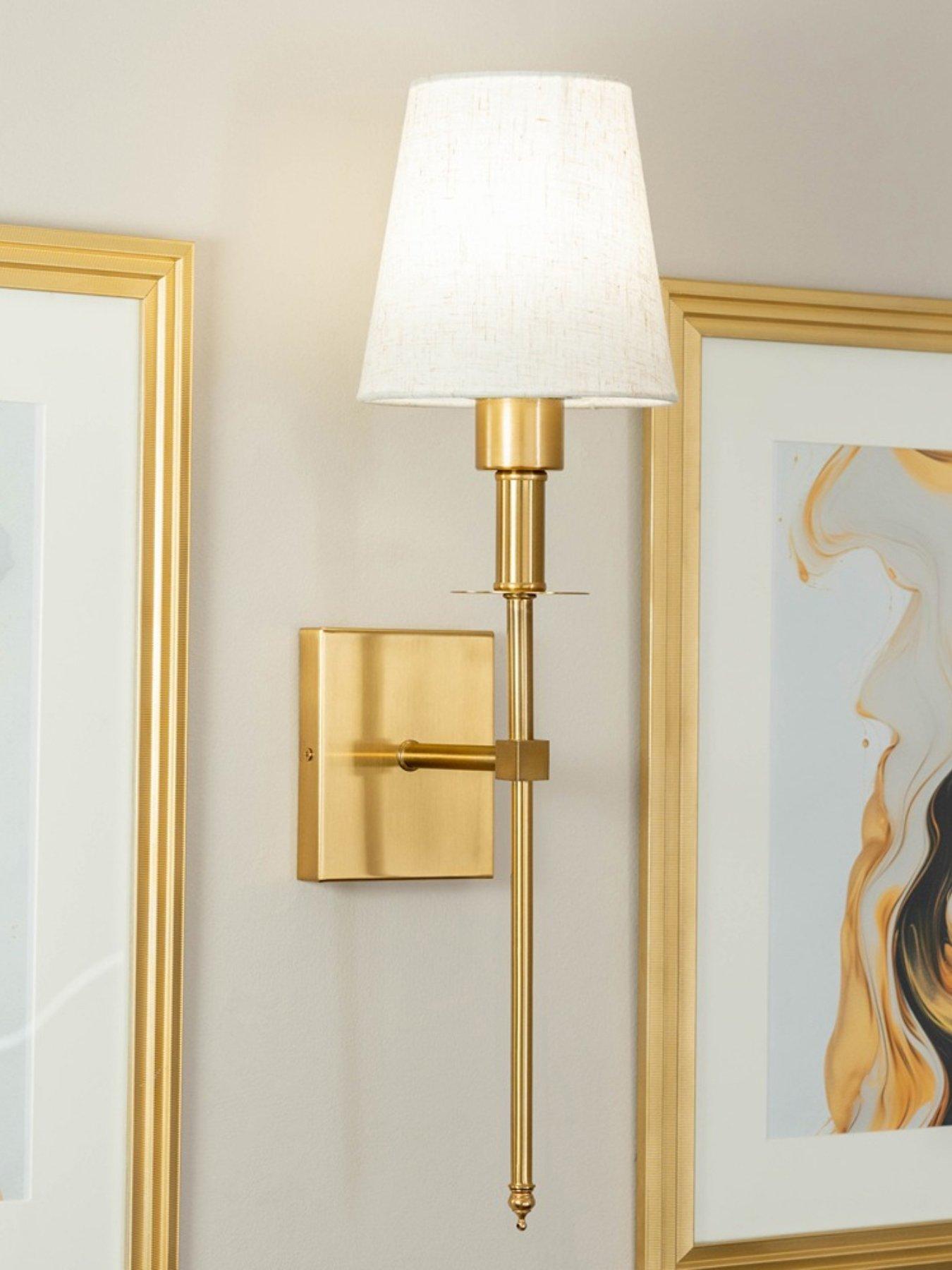 undefined Pair Of Kincaid Antique Brass Rechargeable Easy Fit Wall Light With Shade