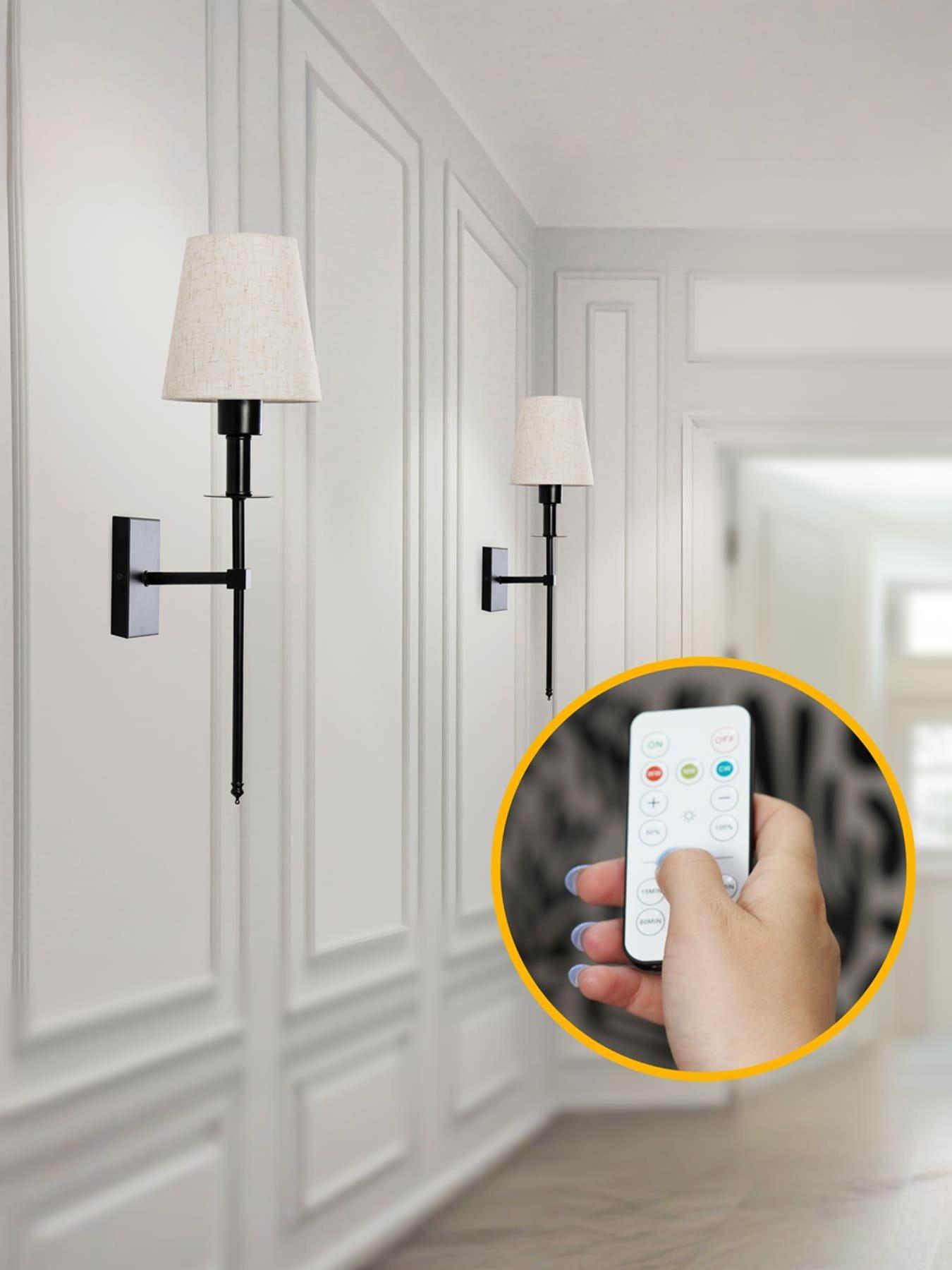 Image 4 of 6 of ValueLights Pair Of Kincaid Black Rechargeable Easy Fit Wall Light With Shade