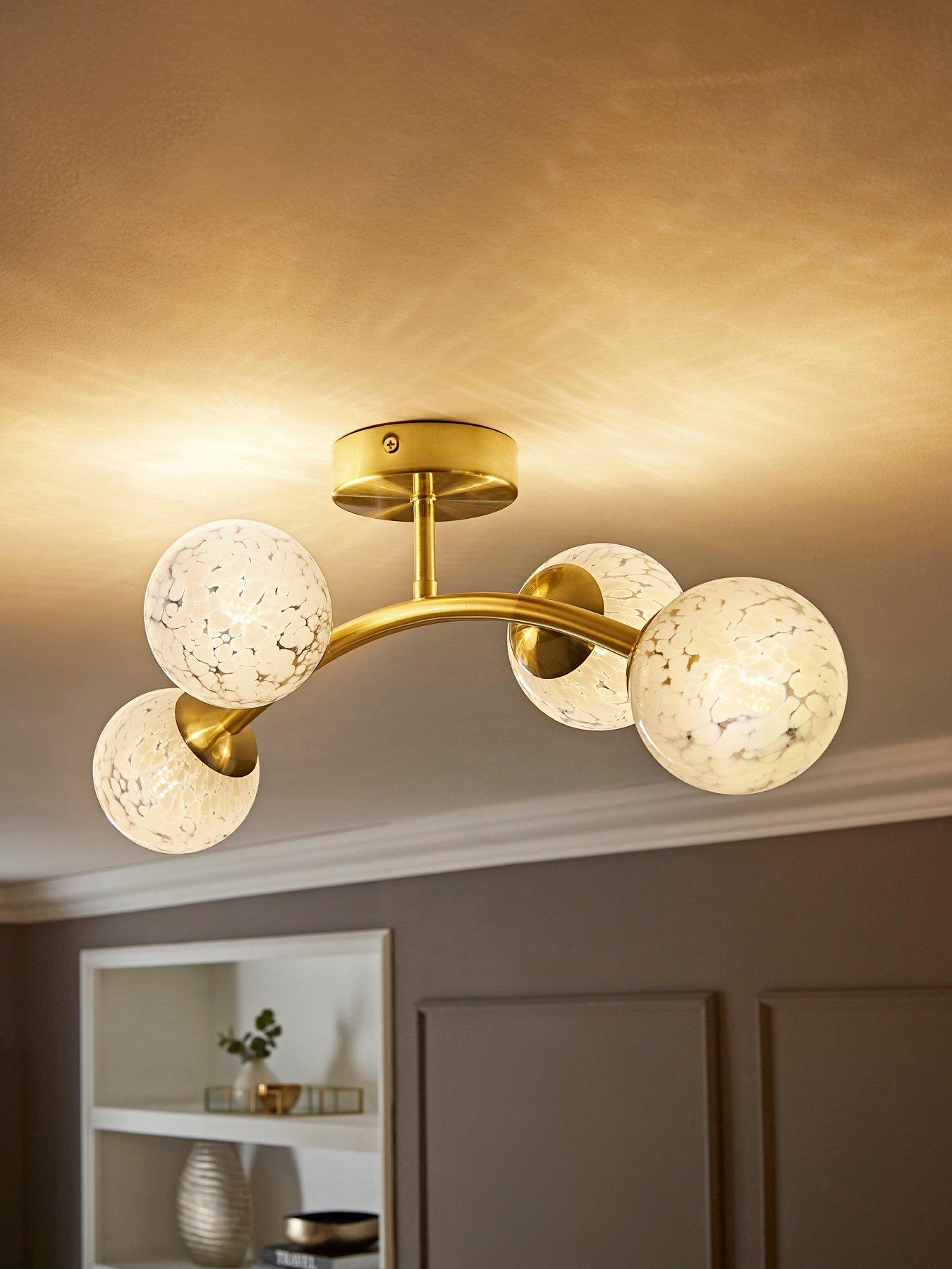 ValueLights Jas Gold Ceiling Light With White Confetti Glass Globe Shades