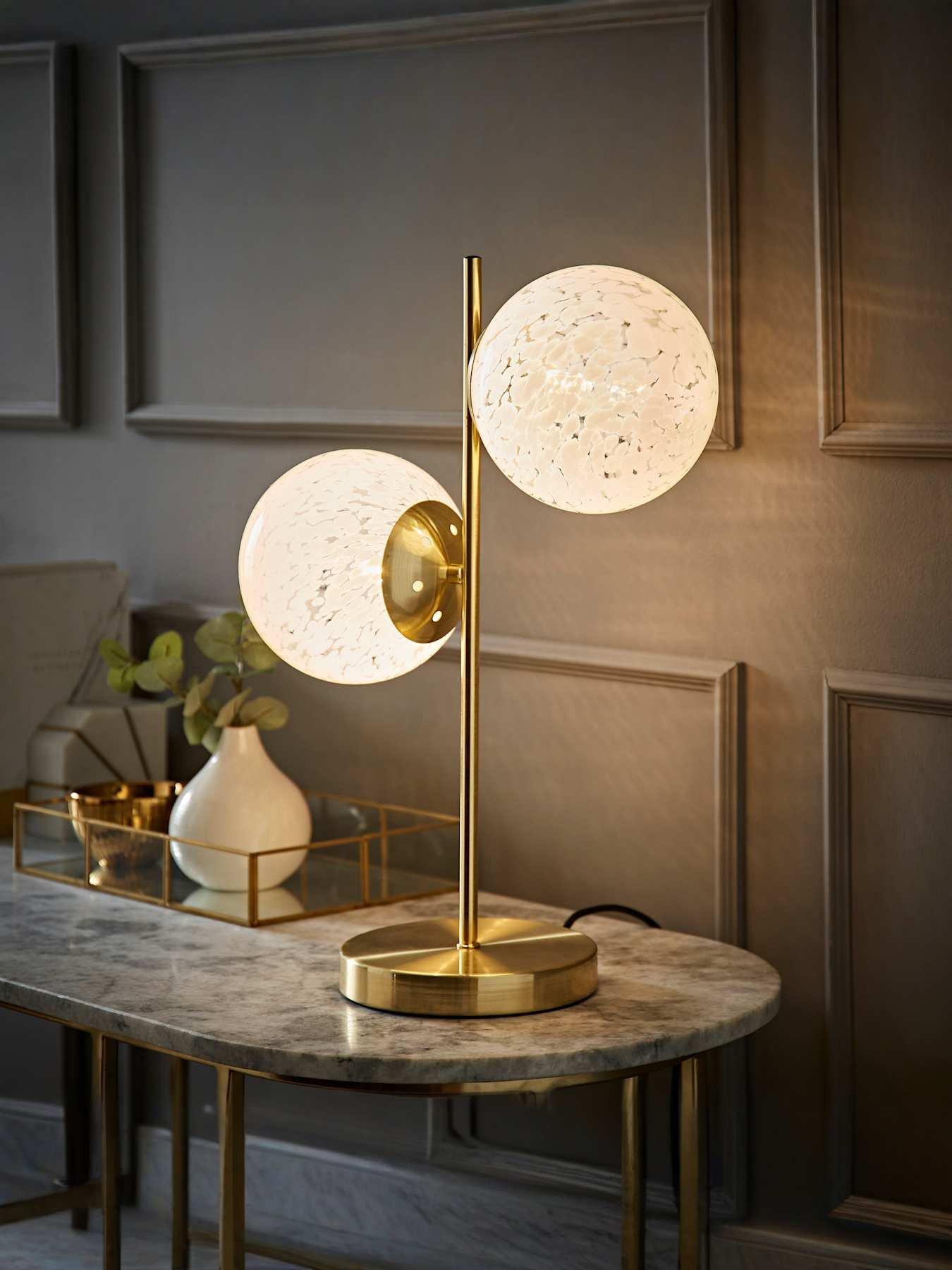 undefined Jas Gold Table Lamp With 2 Way White Confetti Glass Globe Shades