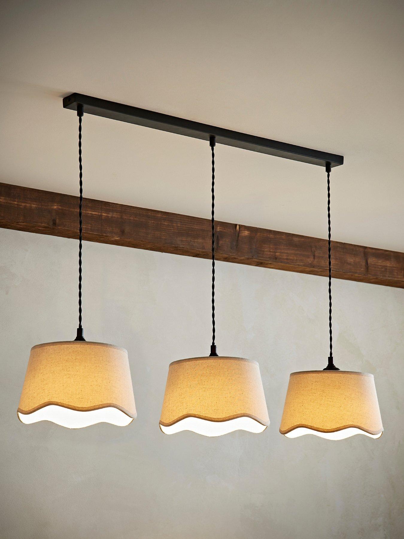 undefined Mabel Natural Linen Scallop 3 Drop Bar Black Diner Ceiling Light