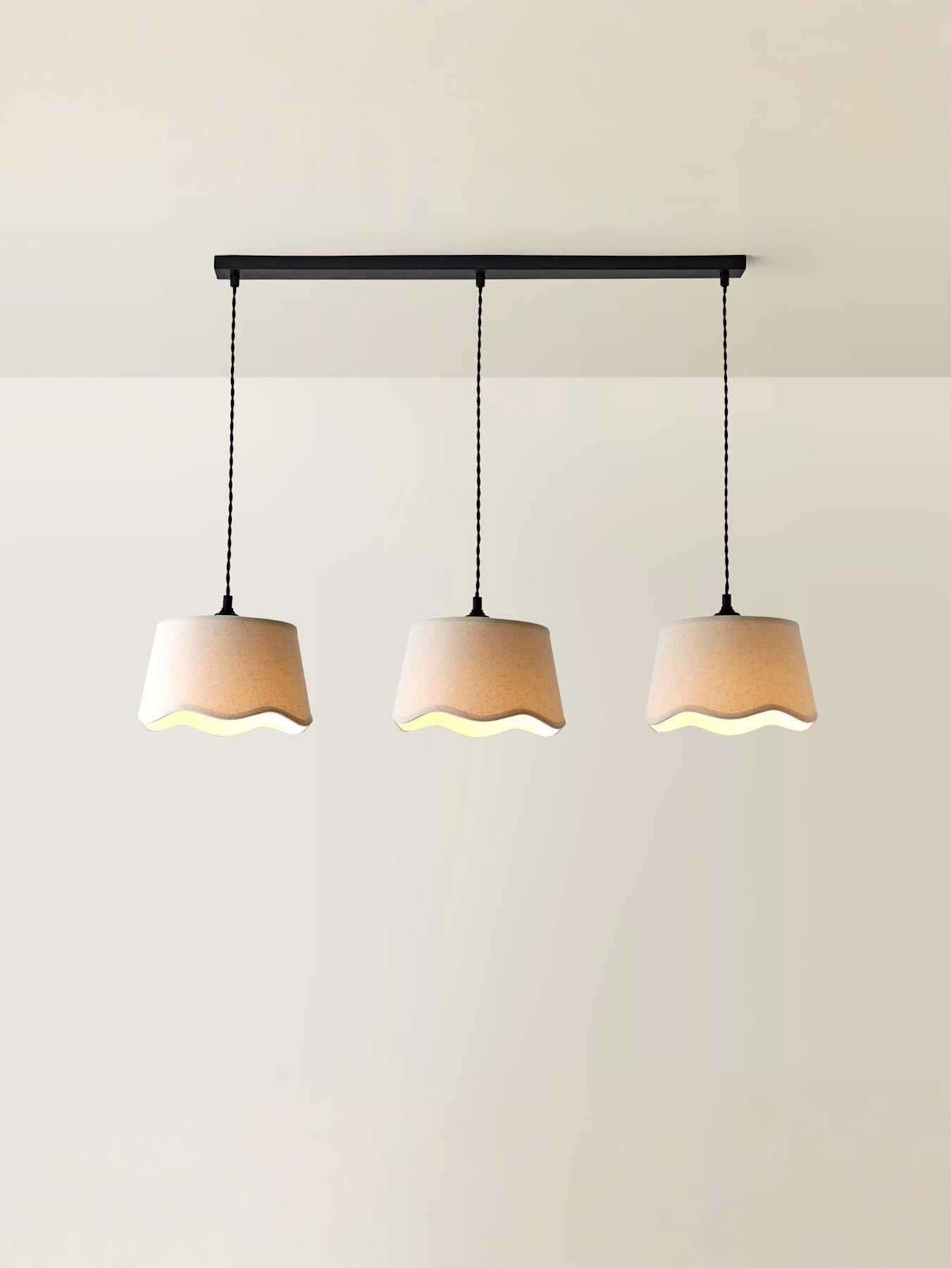 Image 4 of 6 of ValueLights Mabel Natural Linen Scallop 3 Drop Bar Black Diner Ceiling Light