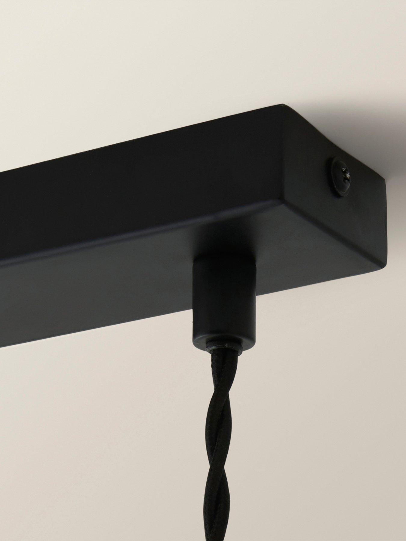 Image 6 of 6 of ValueLights Mabel Natural Linen Scallop 3 Drop Bar Black Diner Ceiling Light