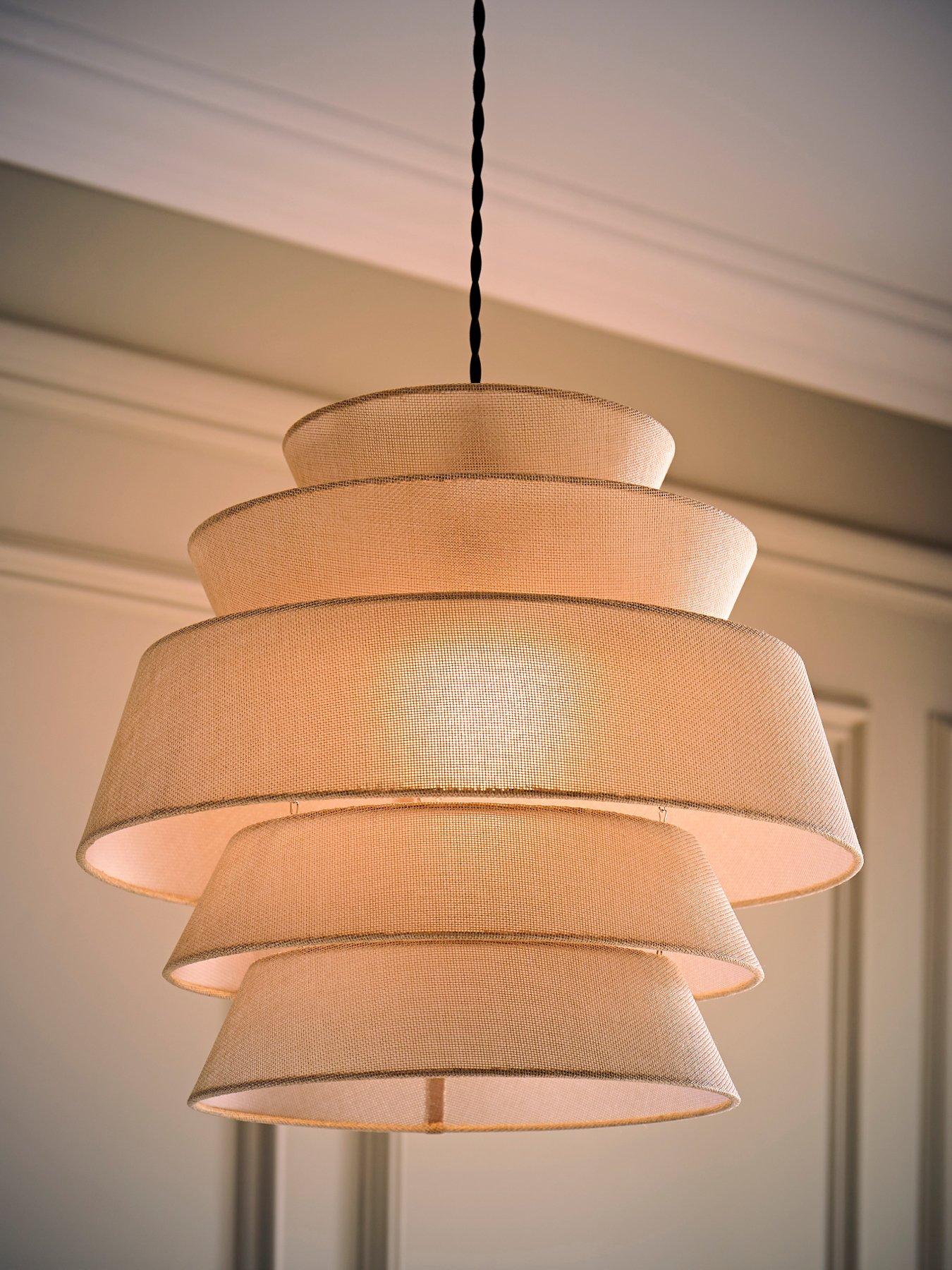 Image 3 of 6 of ValueLights Valerie Natural Linen 5 Tier Easy Fit Drum Ceiling Pendant Light Lamp Shade