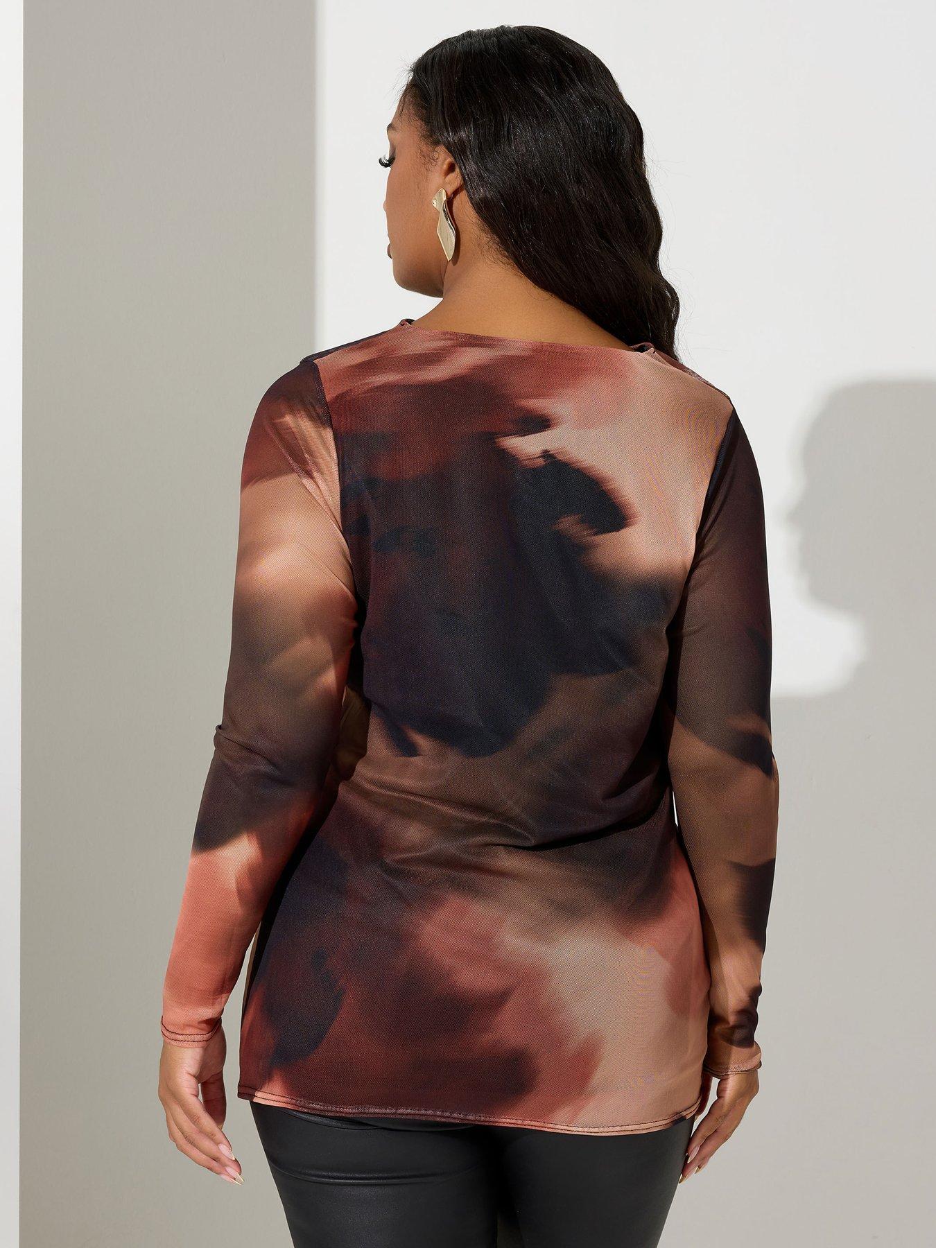 Image 2 of 4 of Yours Curve Cowl Neck Mesh Top - Natural