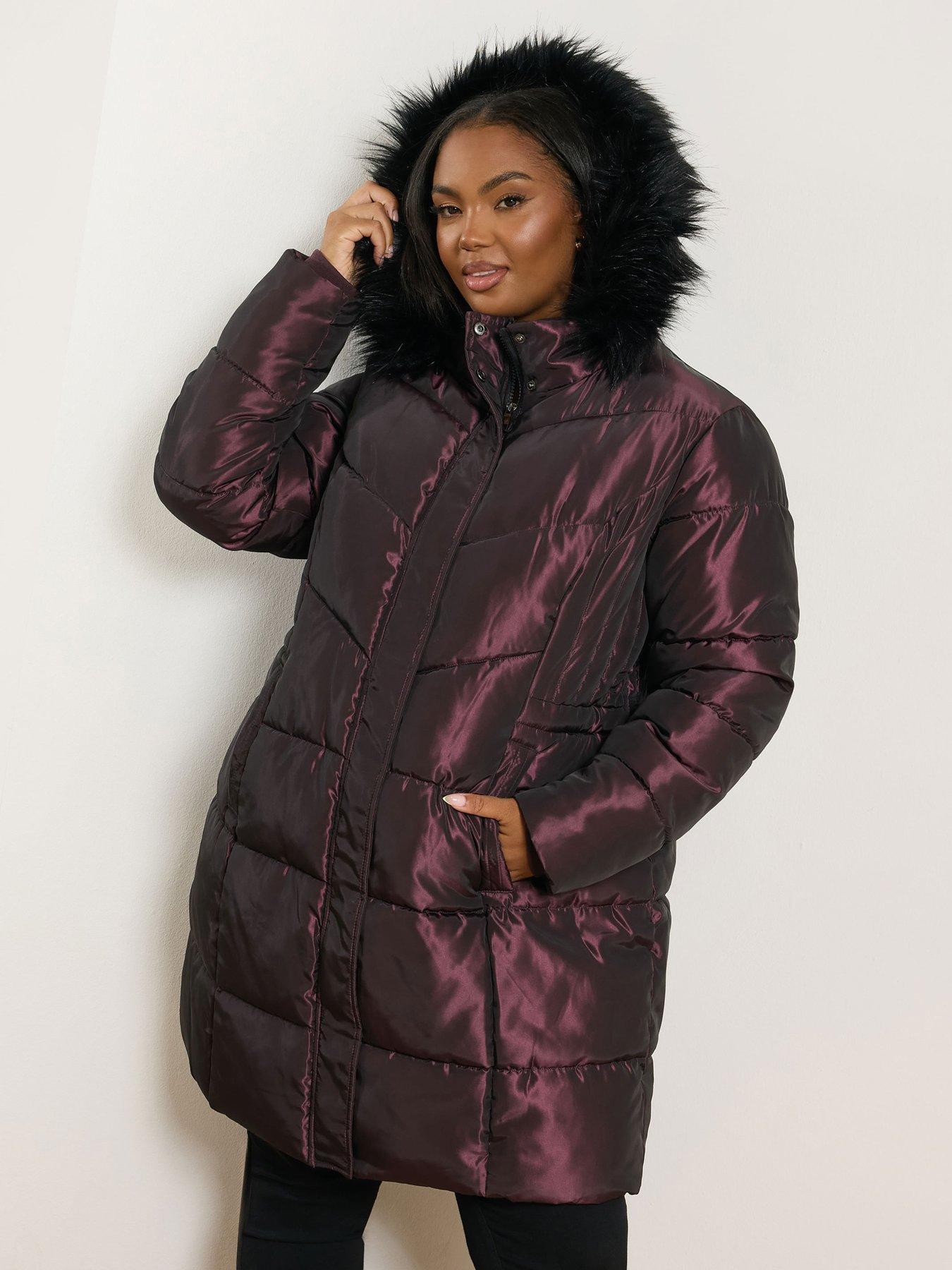 undefined Curve Midi Padded Coat - Purple
