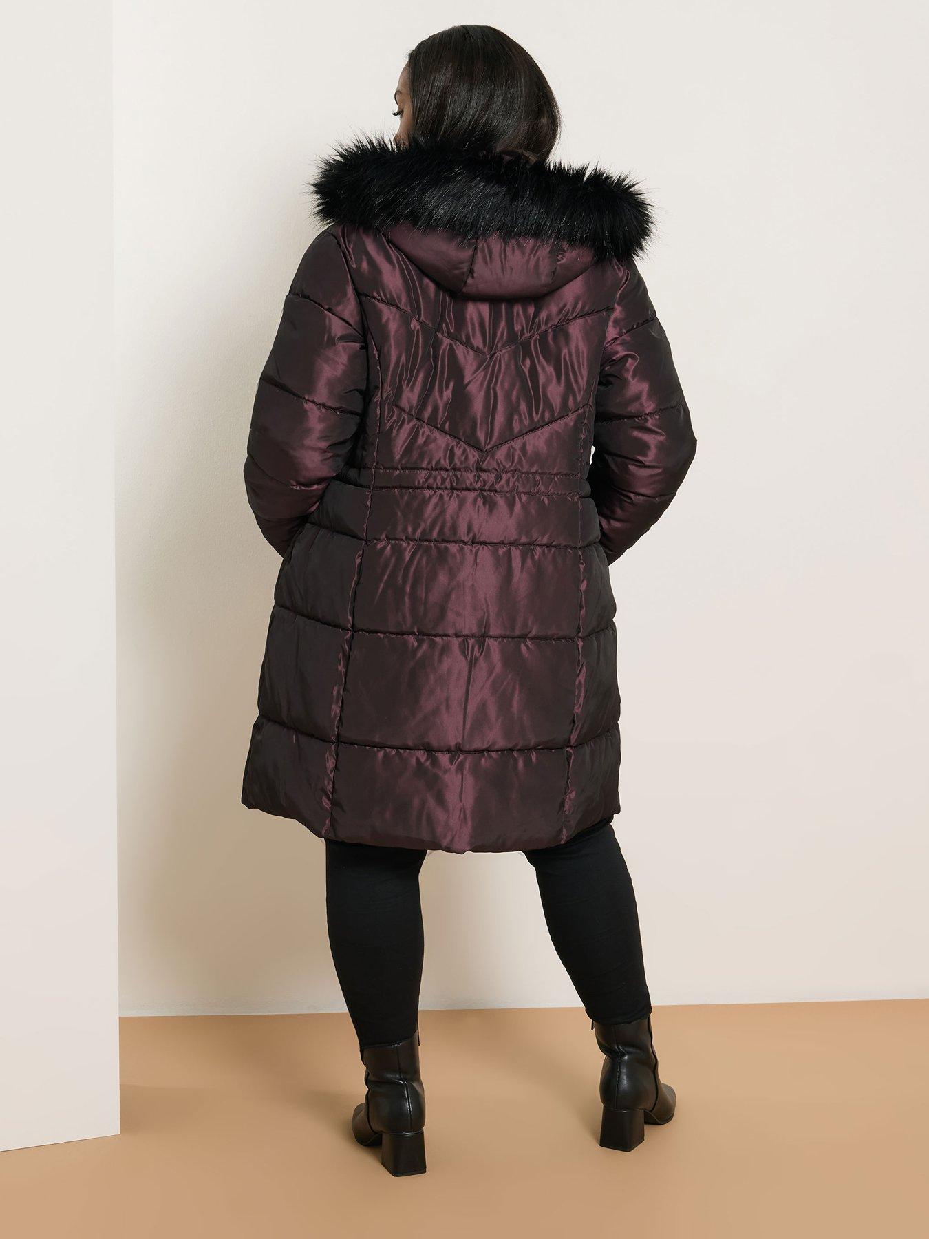 Image 2 of 4 of Yours Curve Midi Padded Coat - Purple