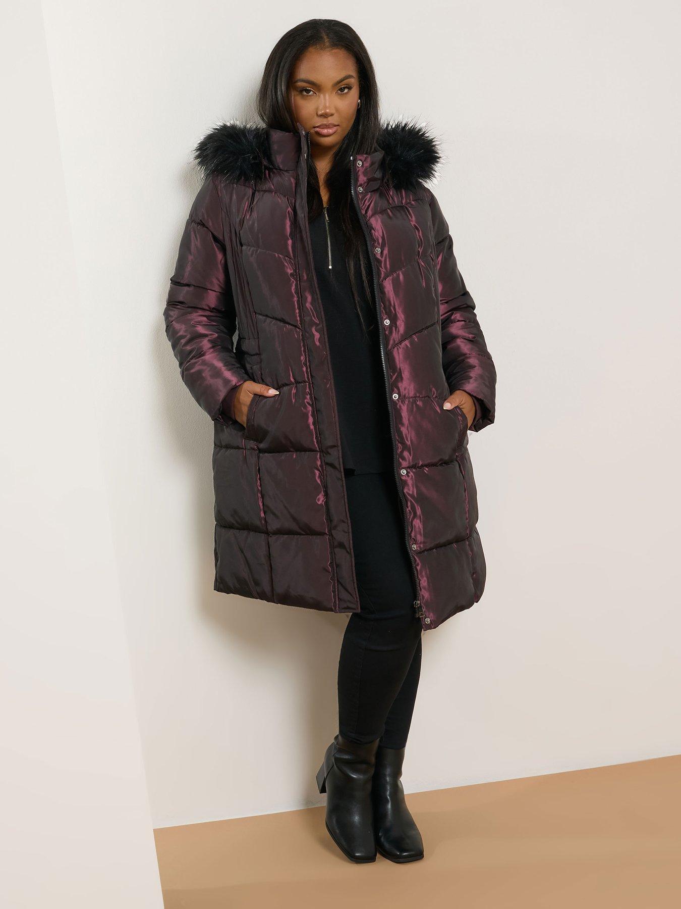Image 3 of 4 of Yours Curve Midi Padded Coat - Purple