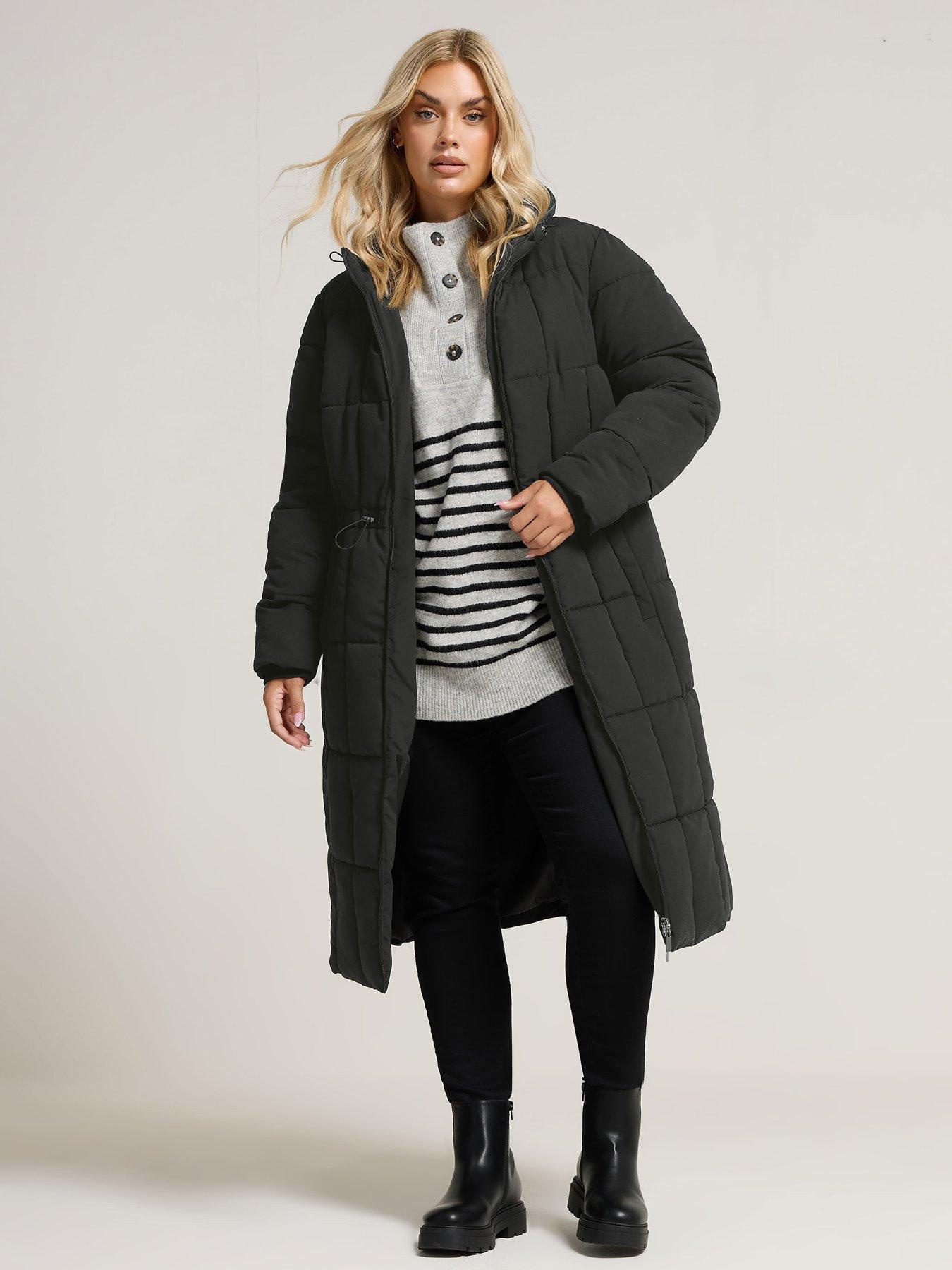 Image 1 of 4 of Yours Curve Borg Midi Padded Coat - Black