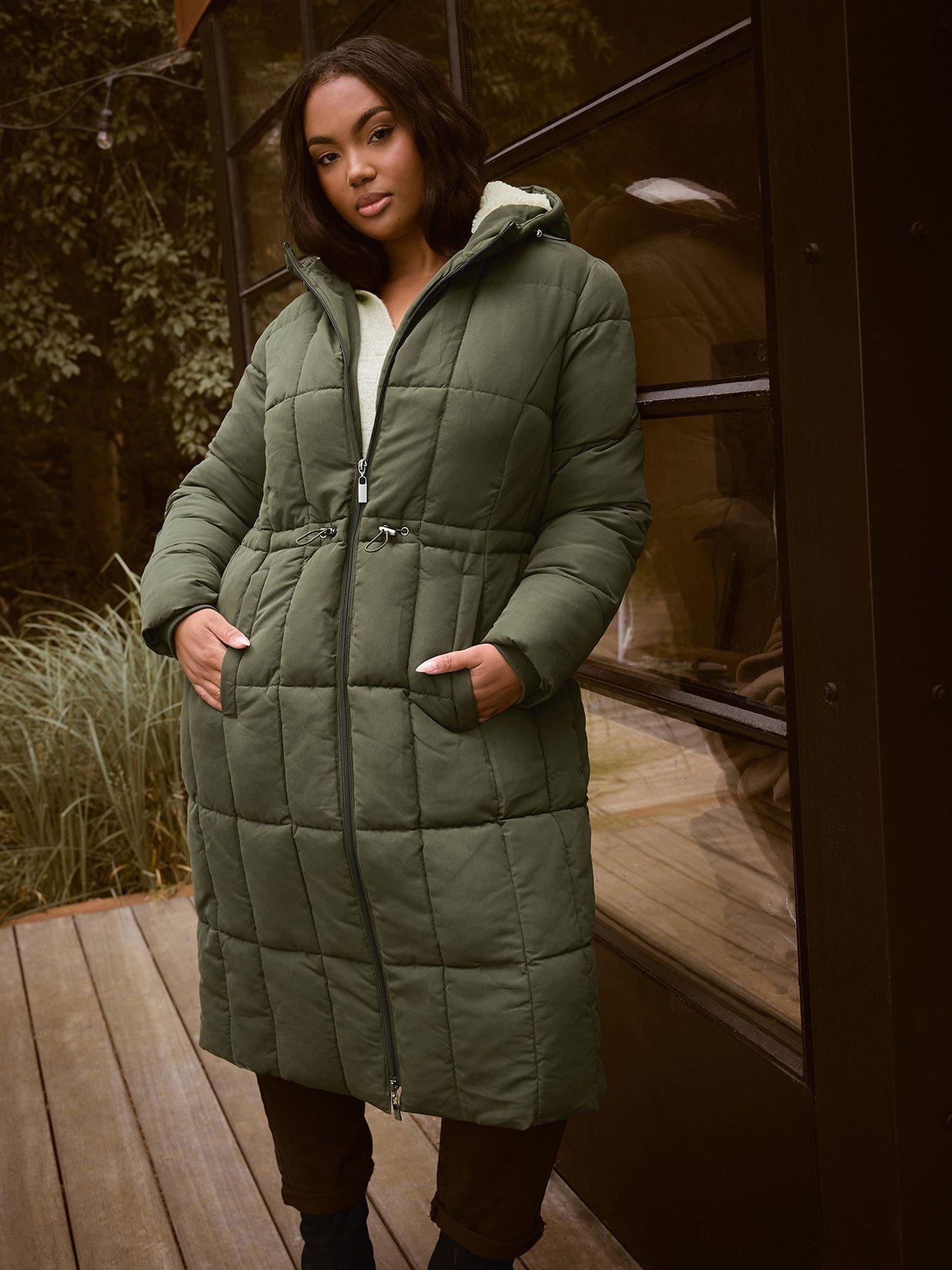 undefined Curve Borg Midi Padded Coat - Green