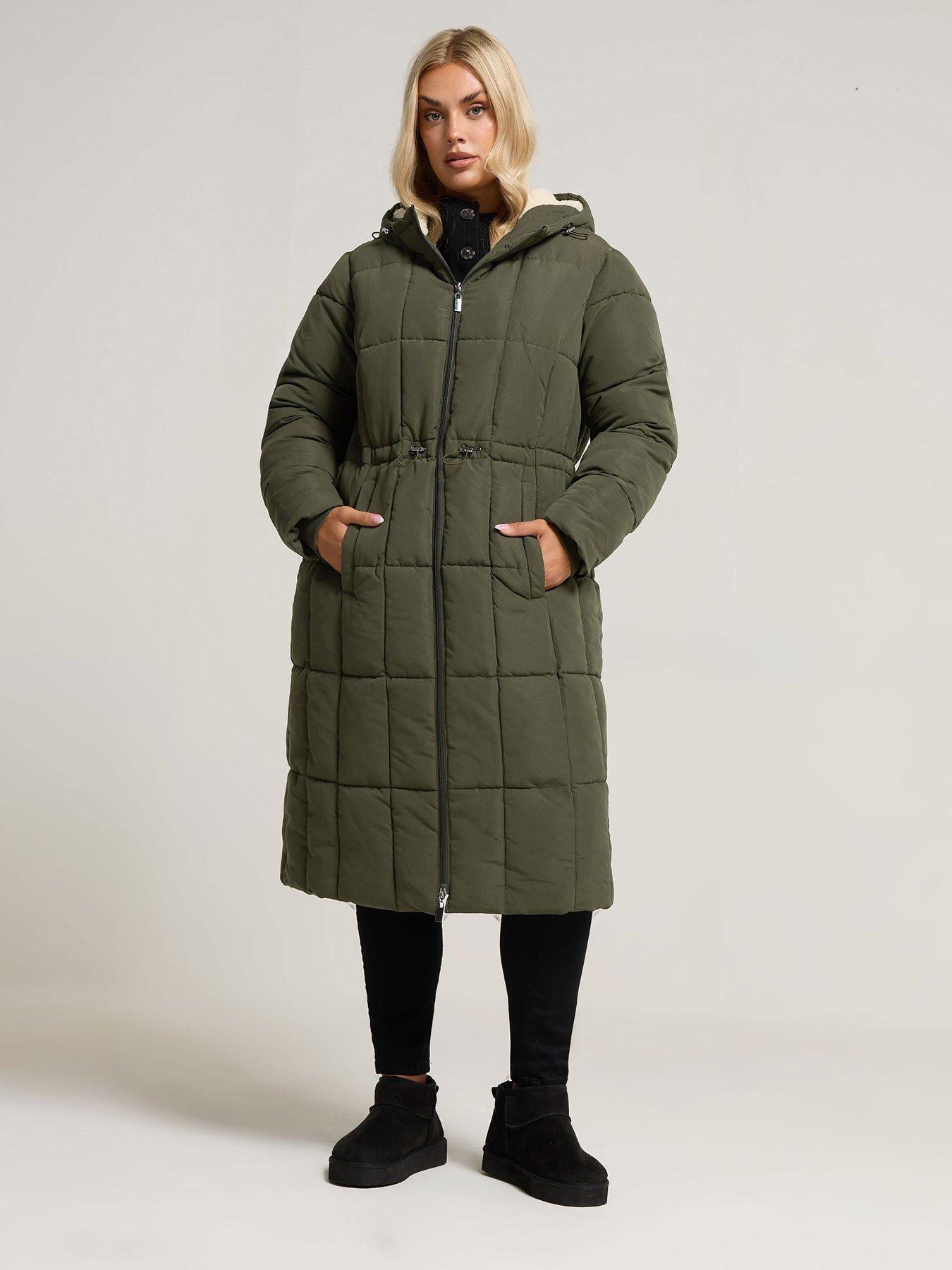 Image 3 of 4 of Yours Curve Borg Midi Padded Coat - Green