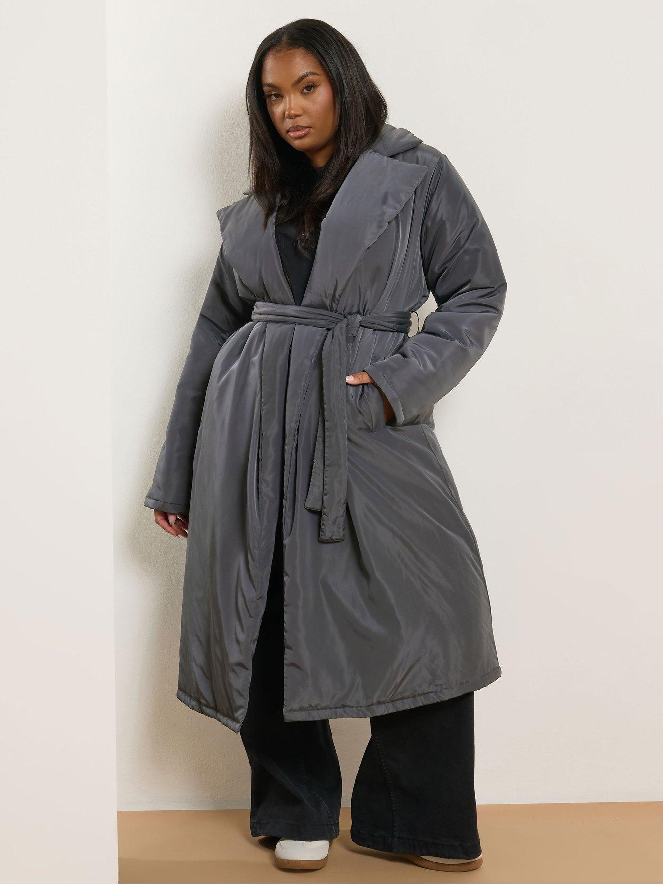 Image 1 of 4 of Yours Curve Unquilted Longline Padded Coat - Black