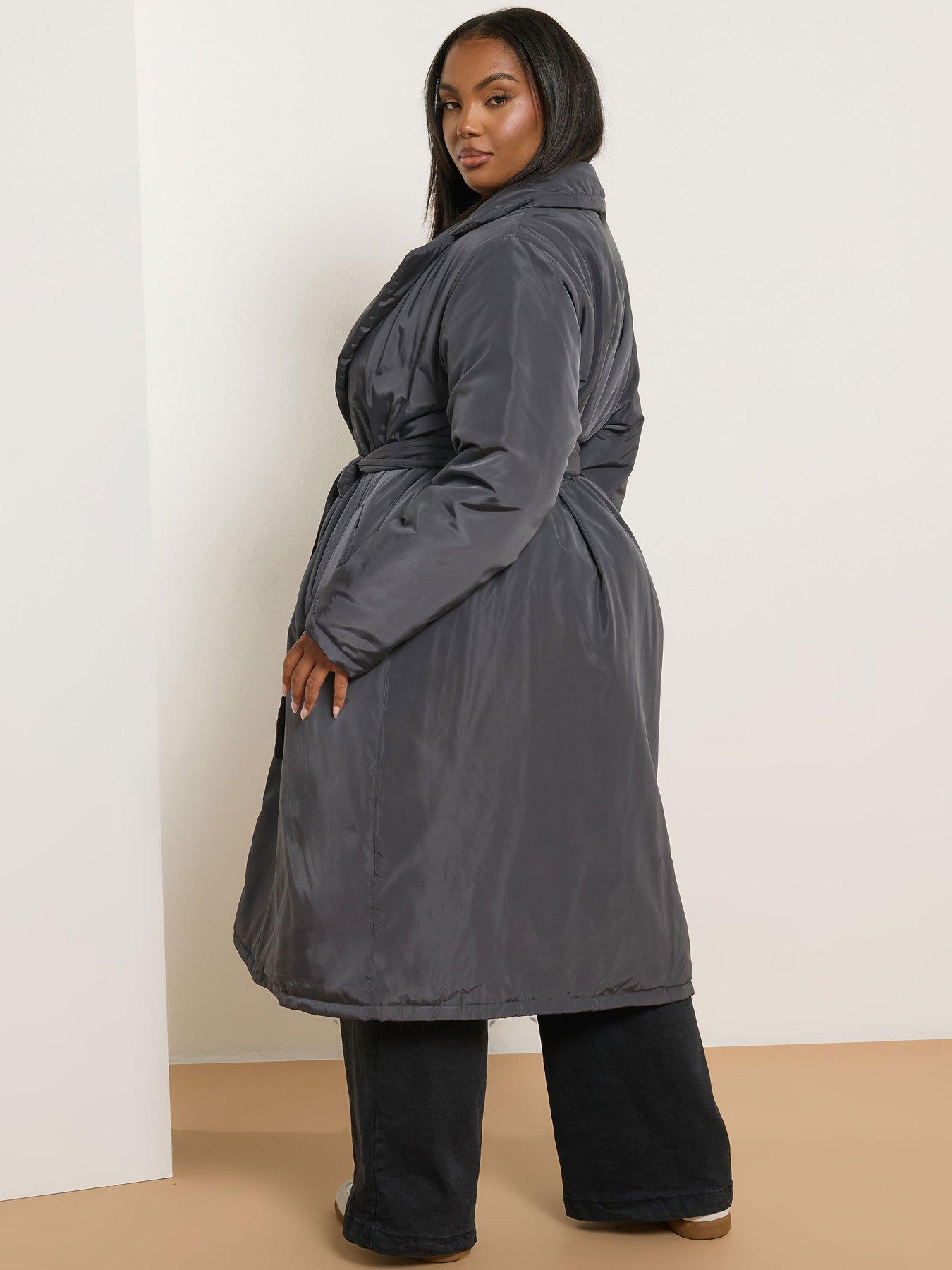Image 2 of 4 of Yours Curve Unquilted Longline Padded Coat - Black