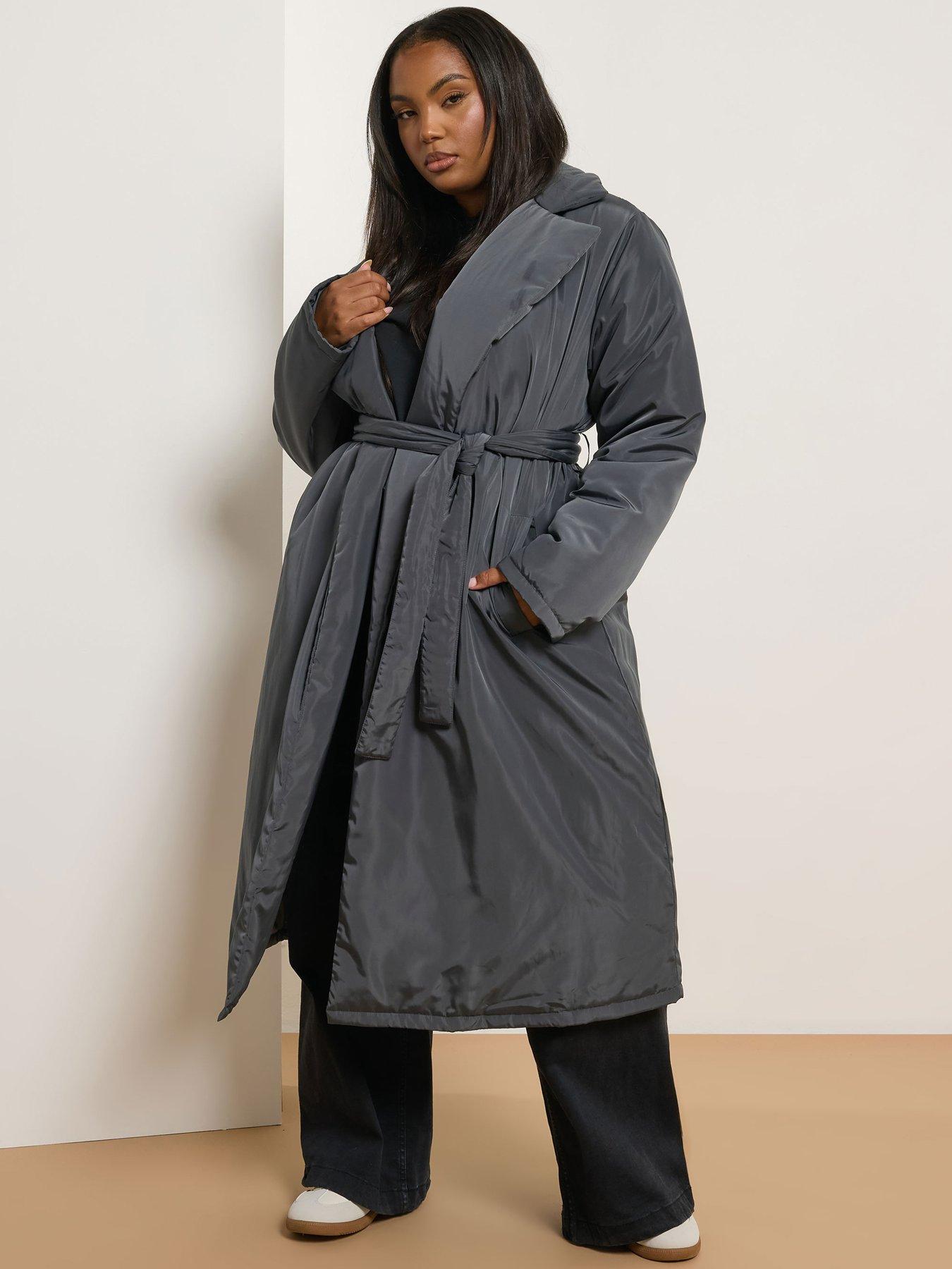 Image 3 of 4 of Yours Curve Unquilted Longline Padded Coat - Black