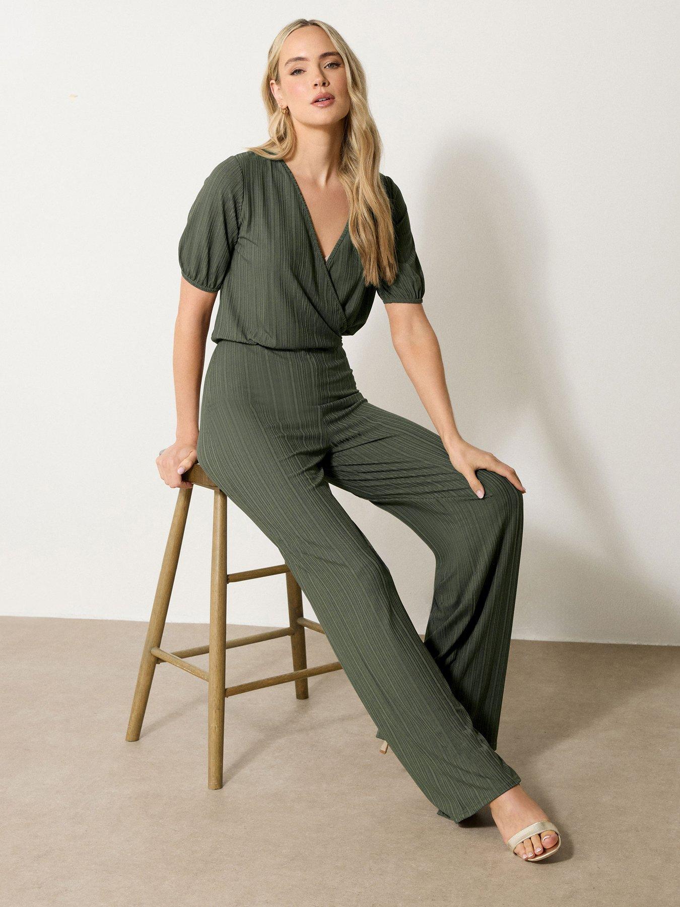 undefined Rib Wrap Jumpsuit - Green