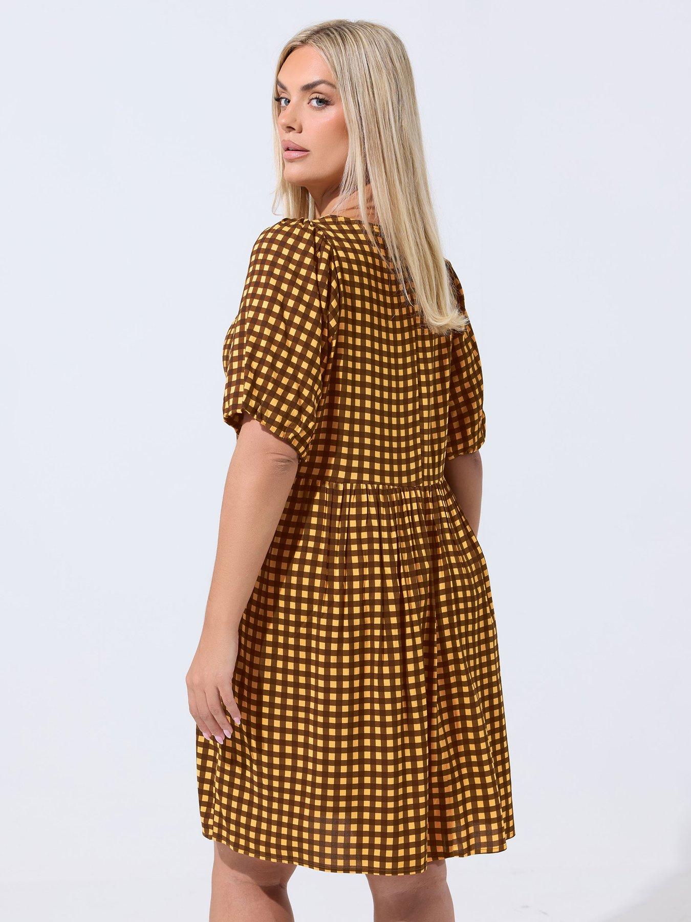 Image 2 of 4 of Yours Curve Check Mini Dress - Black