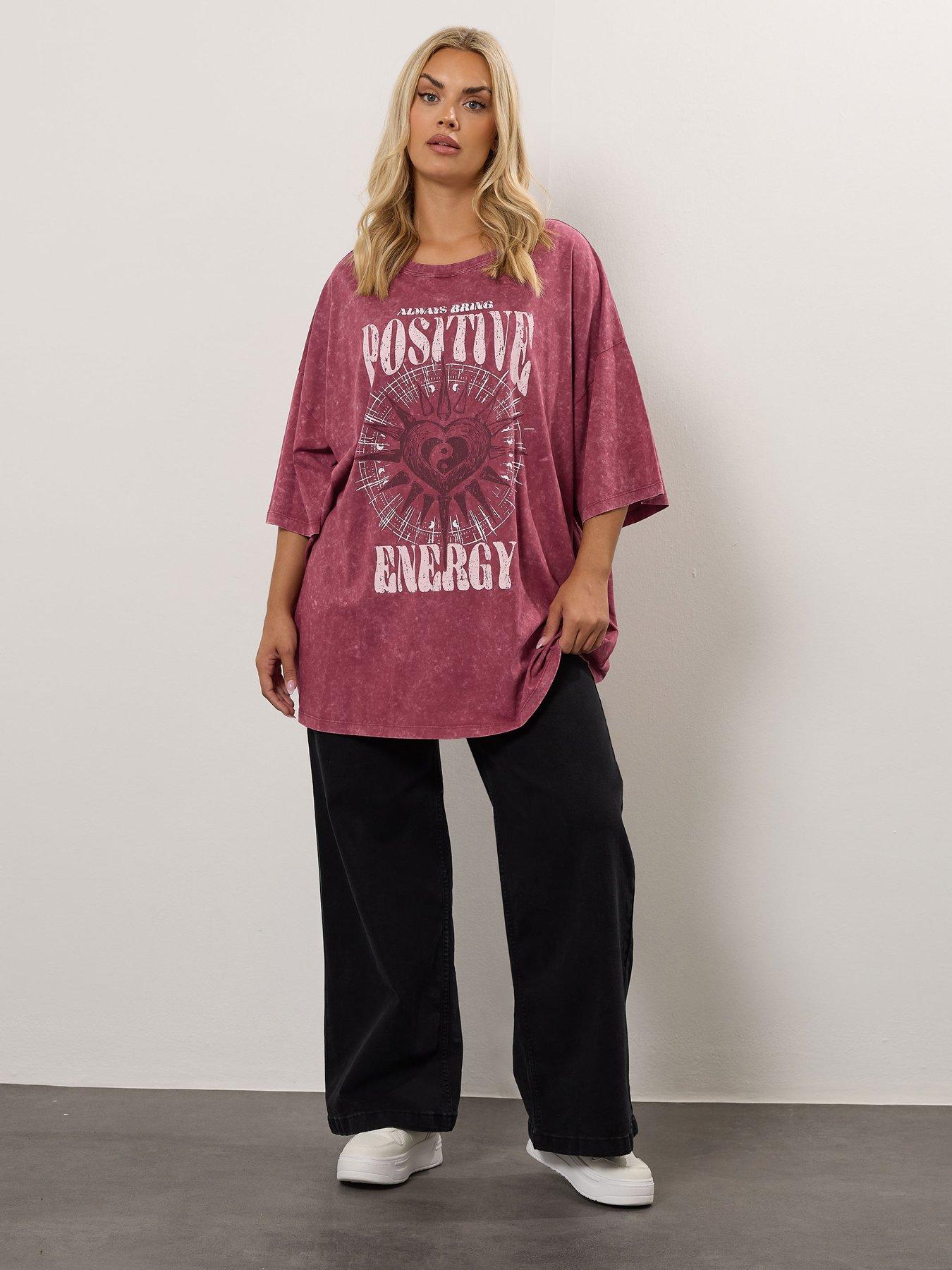 Image 3 of 4 of Yours Curve Oversized Boxy T-Shirt - Pink