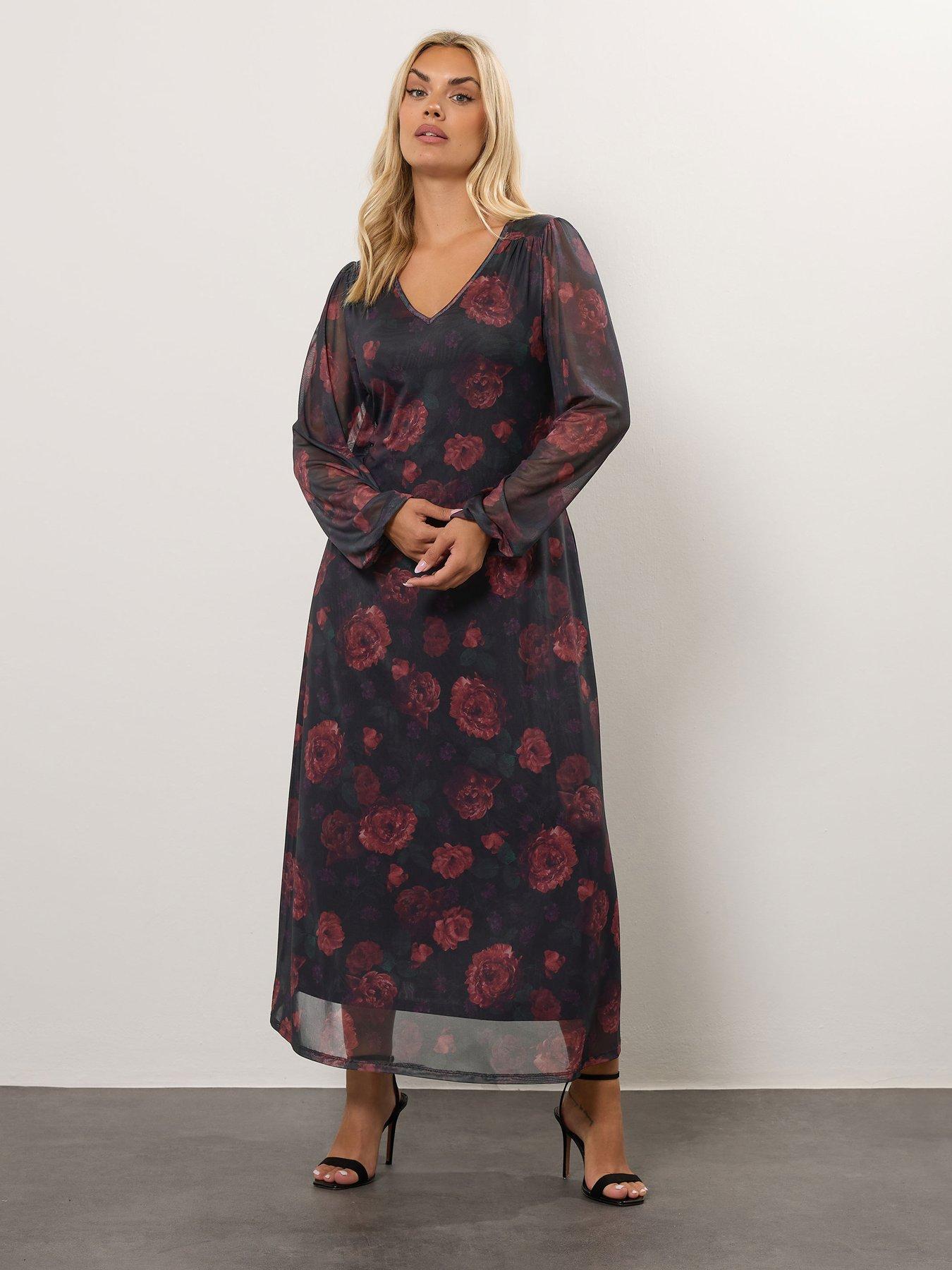 undefined Curve Mesh Balloon Sleeve Dress - Black