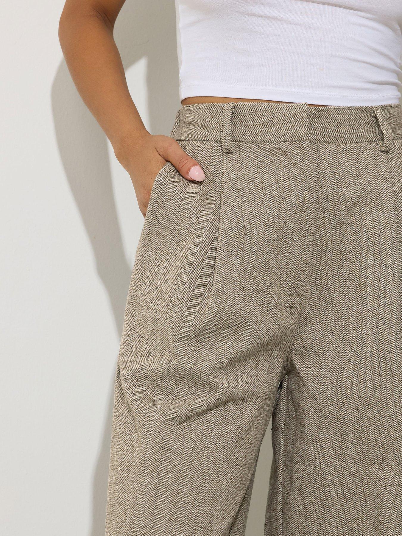 Image 4 of 4 of PixieGirl Petite Herringbone Wide Leg Trousers - Brown