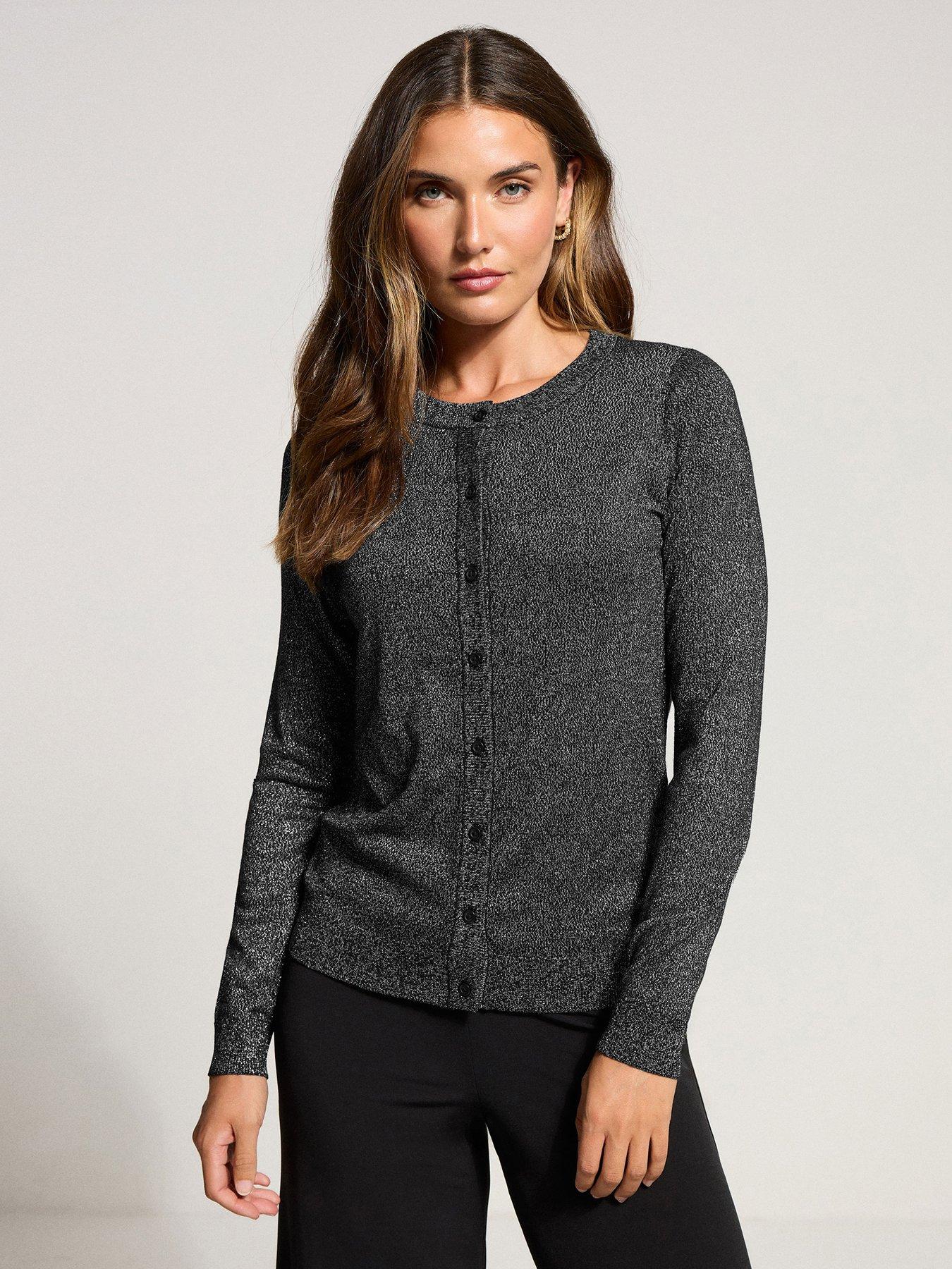 Image 1 of 4 of Long Tall Sally Silver Lurex Cardigan - Black