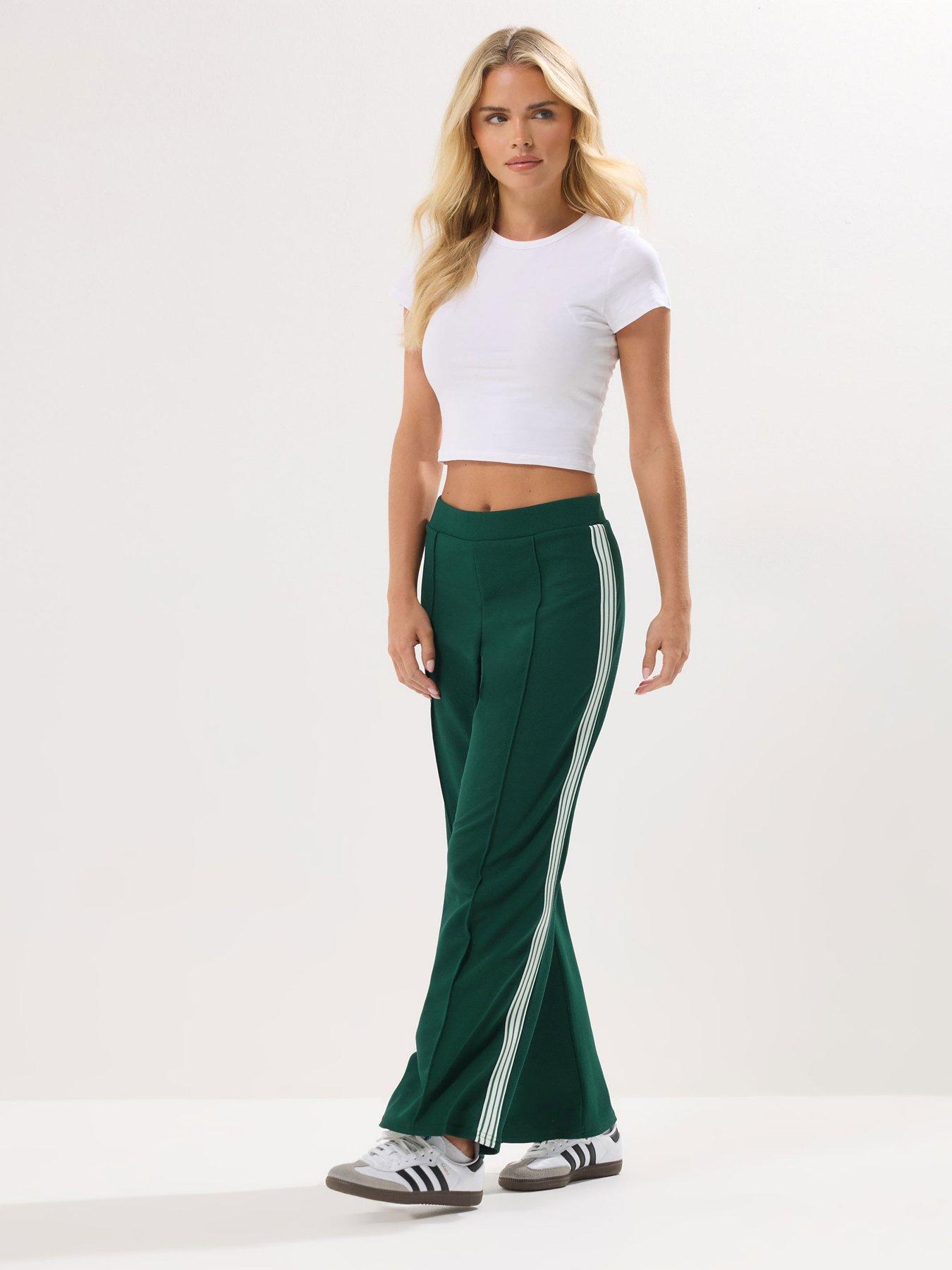 Image 1 of 4 of PixieGirl Petite Side Stripe Tape Wide Leg Trouser - Green