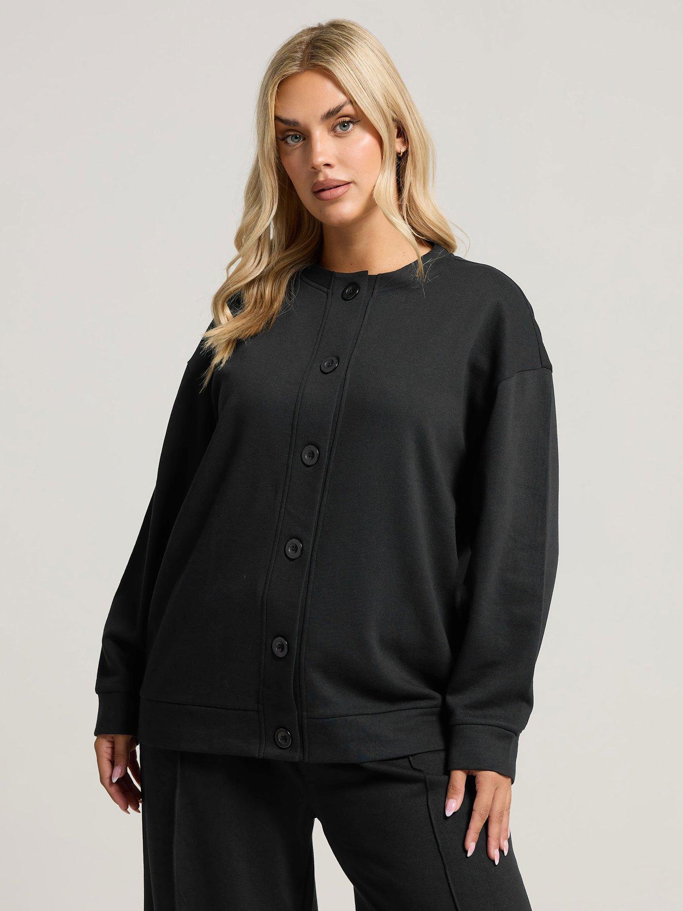 undefined Curve Button Cardigan - Black