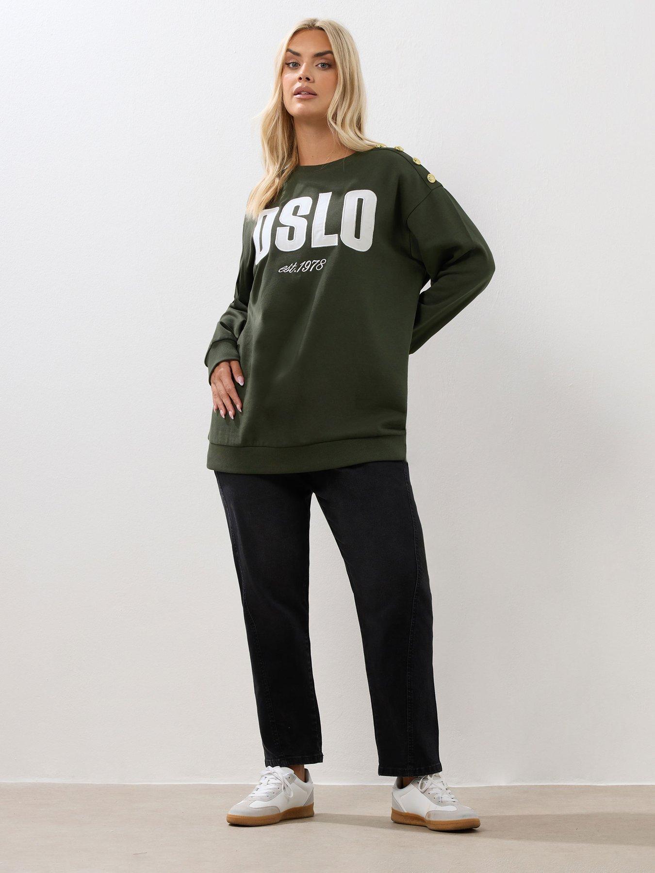 Image 3 of 4 of Yours Curve Oslo Button Crew Neck Sweatshirt - Green
