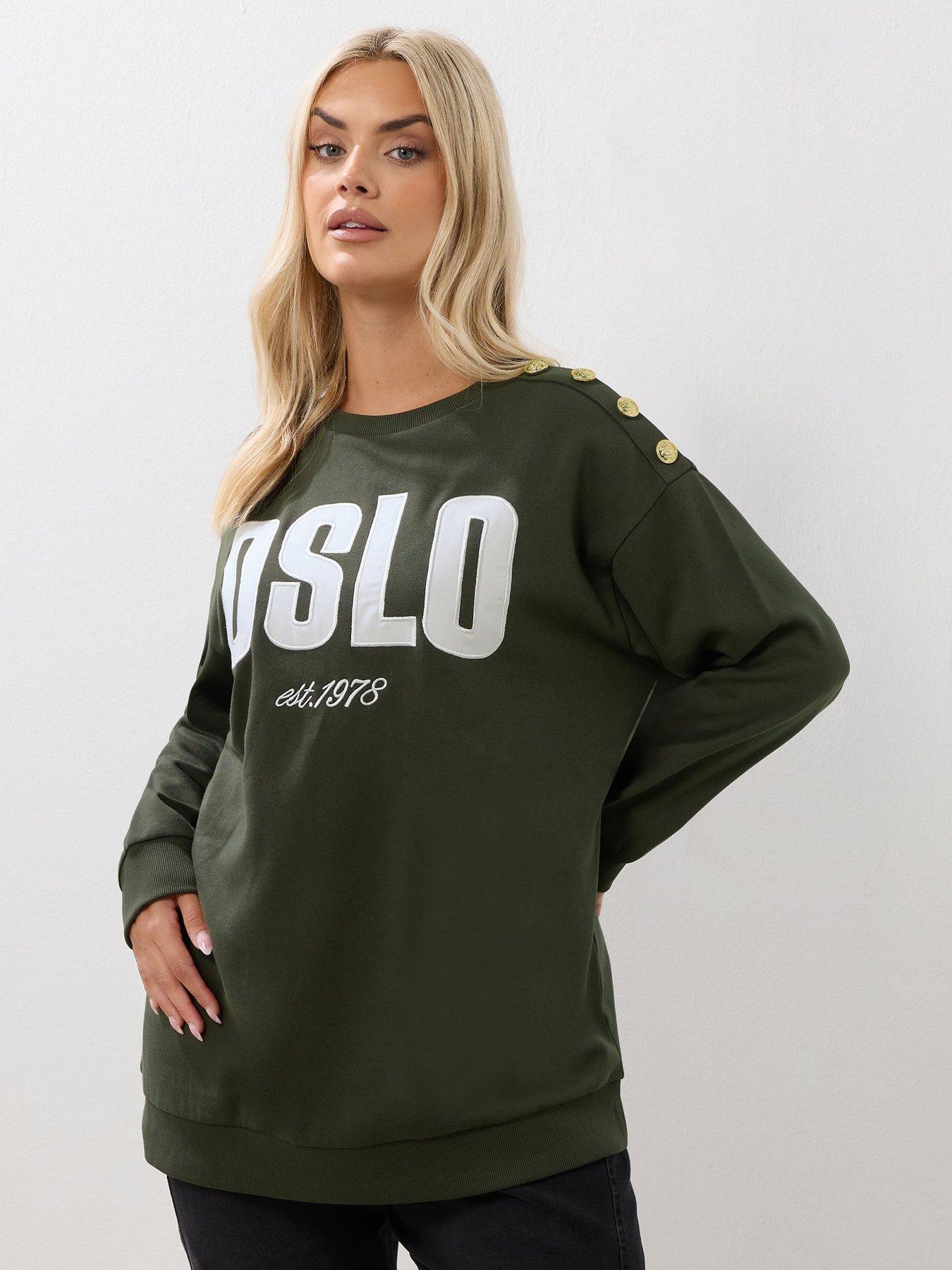 Image 4 of 4 of Yours Curve Oslo Button Crew Neck Sweatshirt - Green