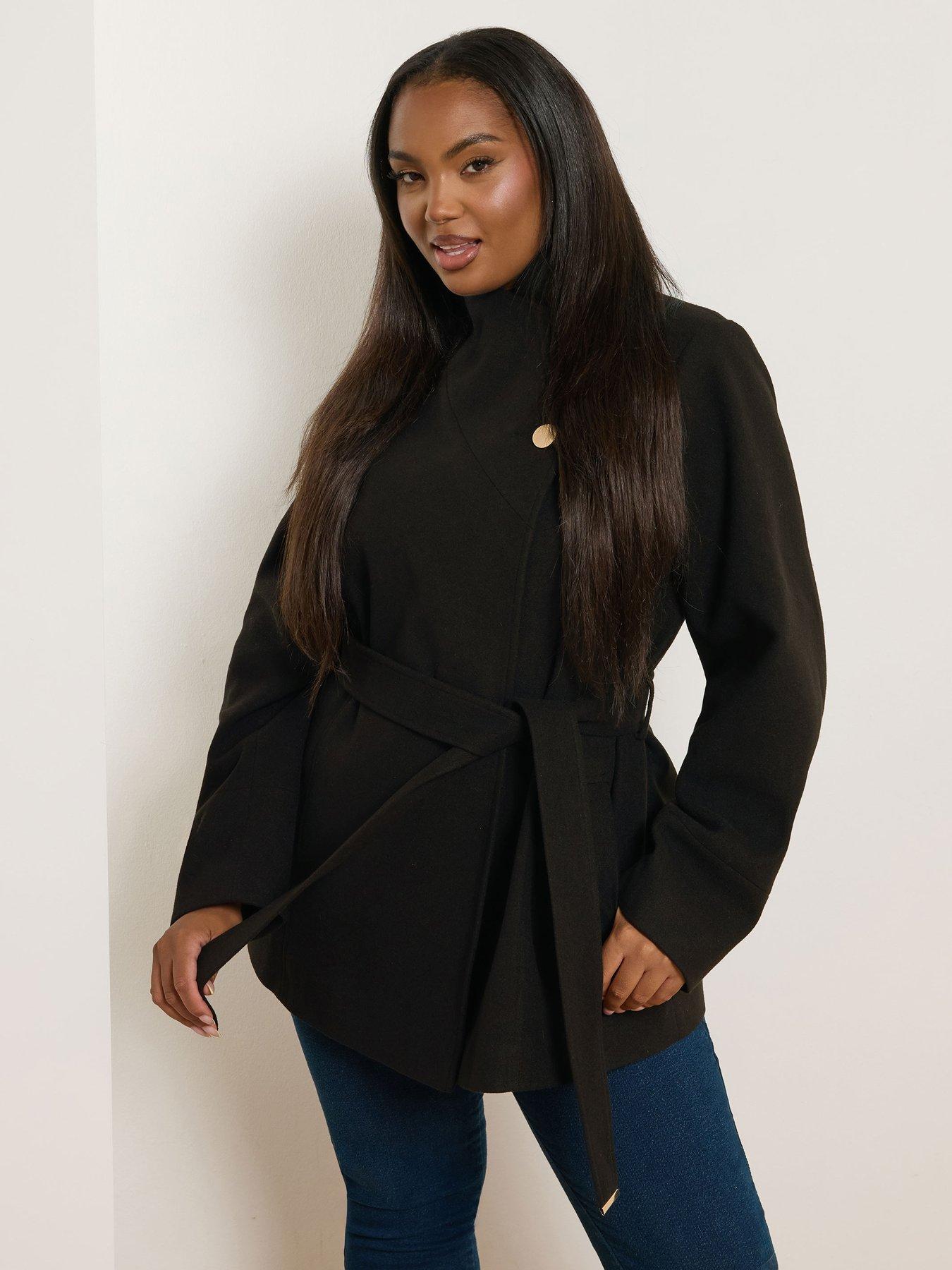 undefined Curve Wrap Wool Coat - Black