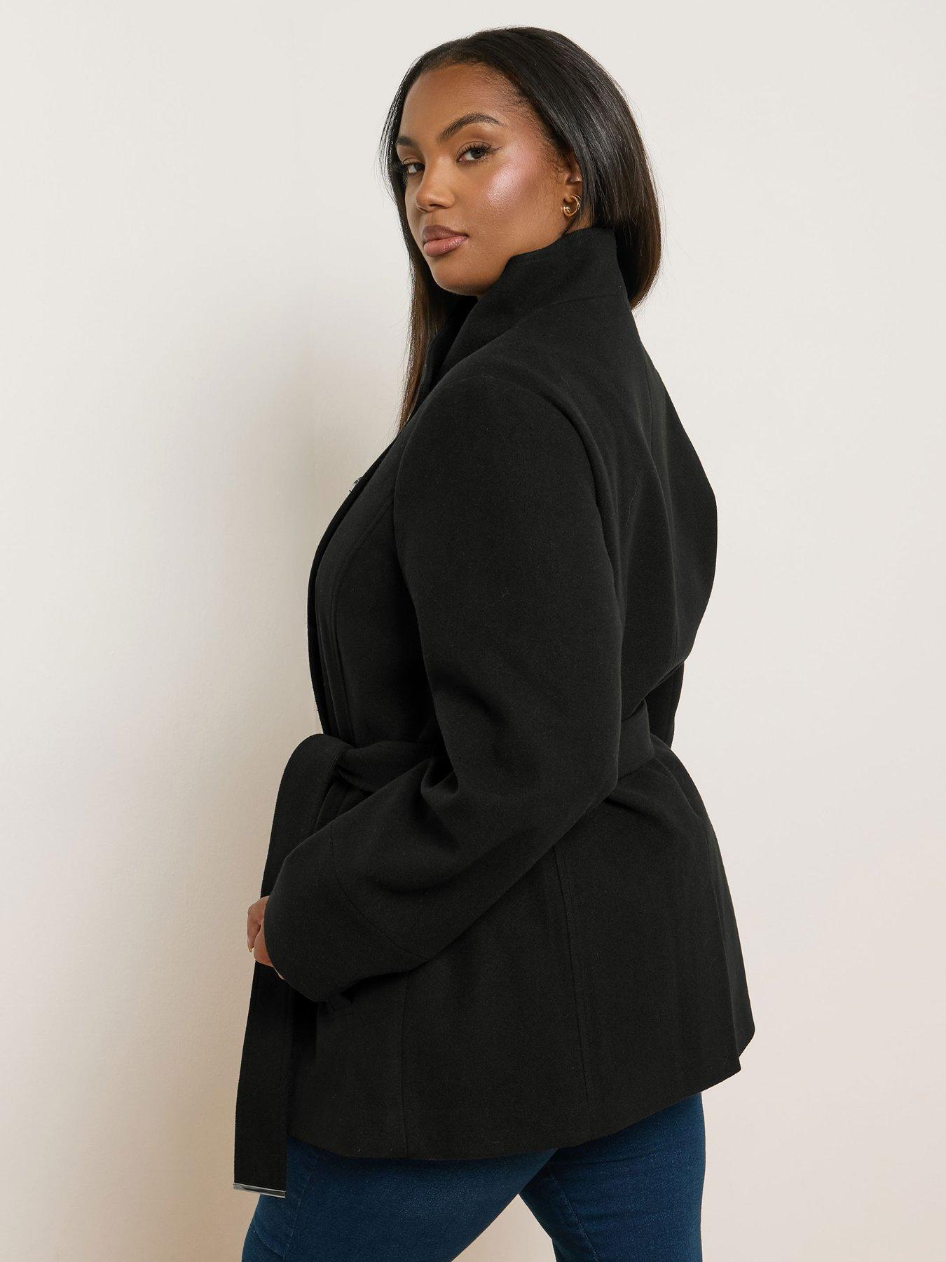 Image 2 of 4 of Yours Curve Wrap Wool Coat - Black