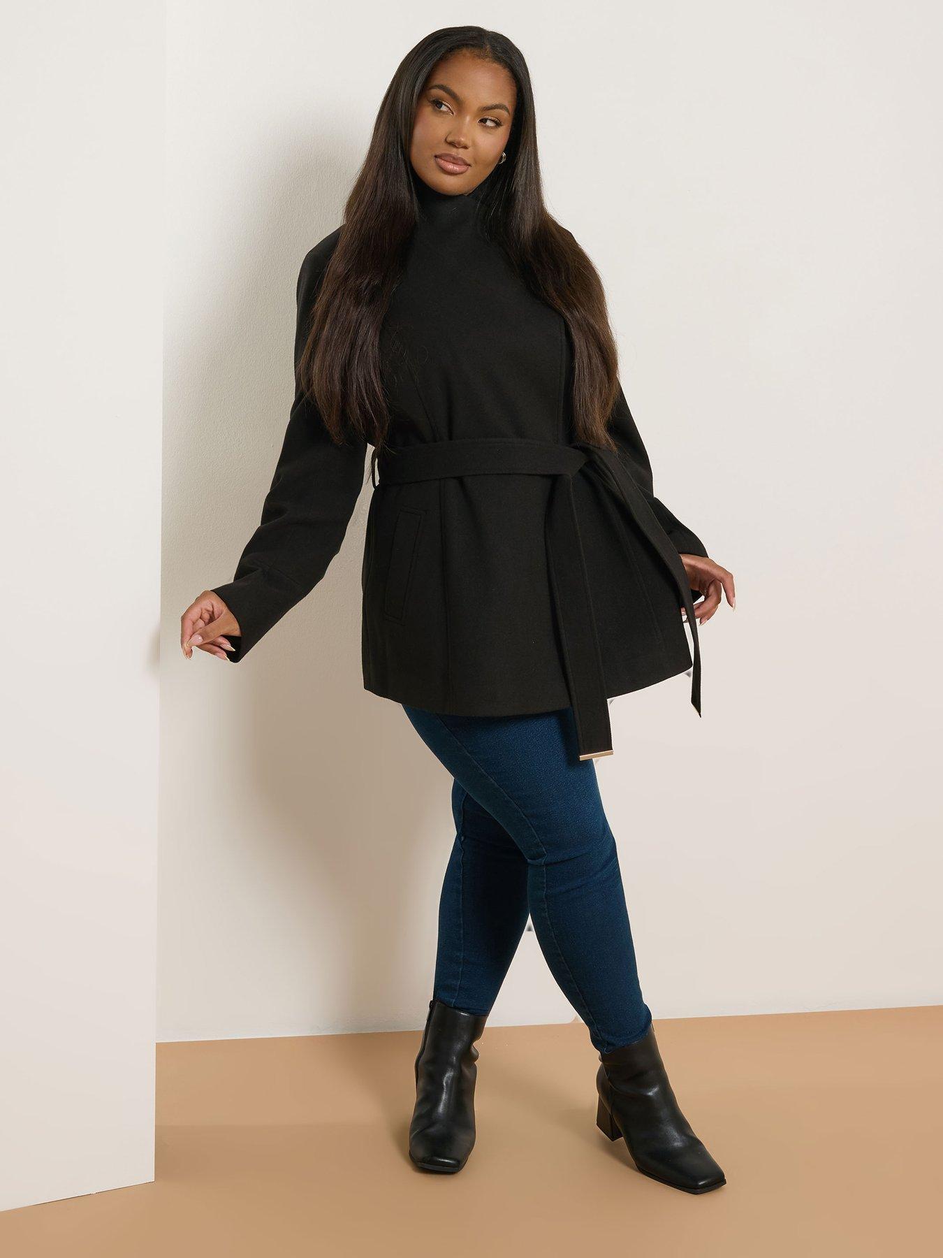 Image 3 of 4 of Yours Curve Wrap Wool Coat - Black