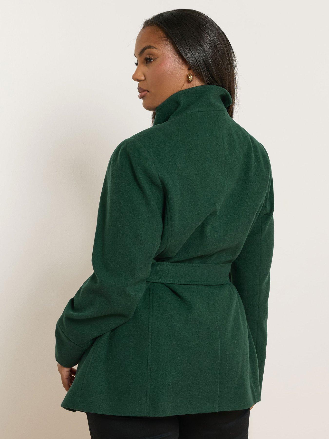 Image 2 of 4 of Yours Curve Wrap Wool Coat - Green