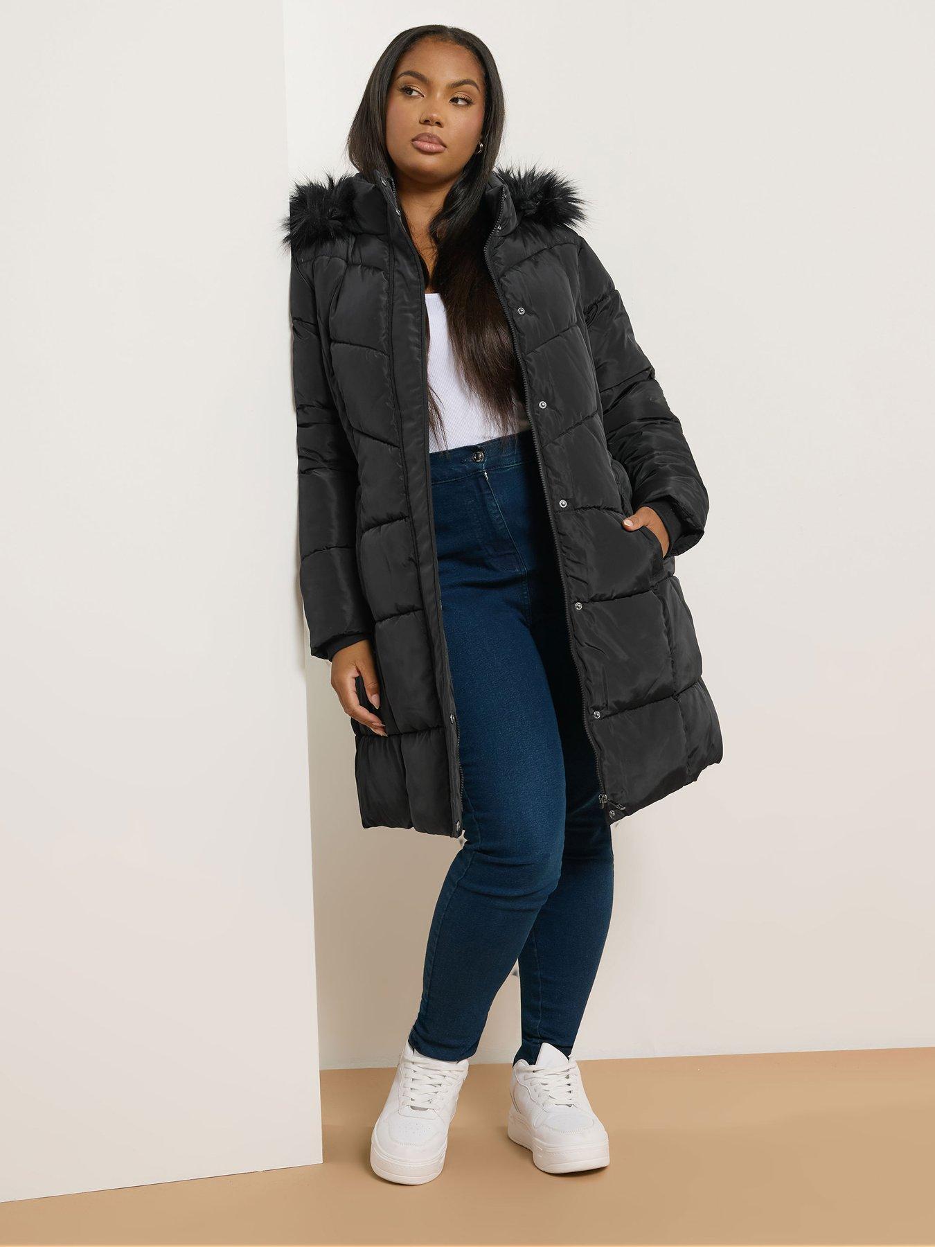 Image 1 of 4 of Yours Curve Midi Padded Coat - Black