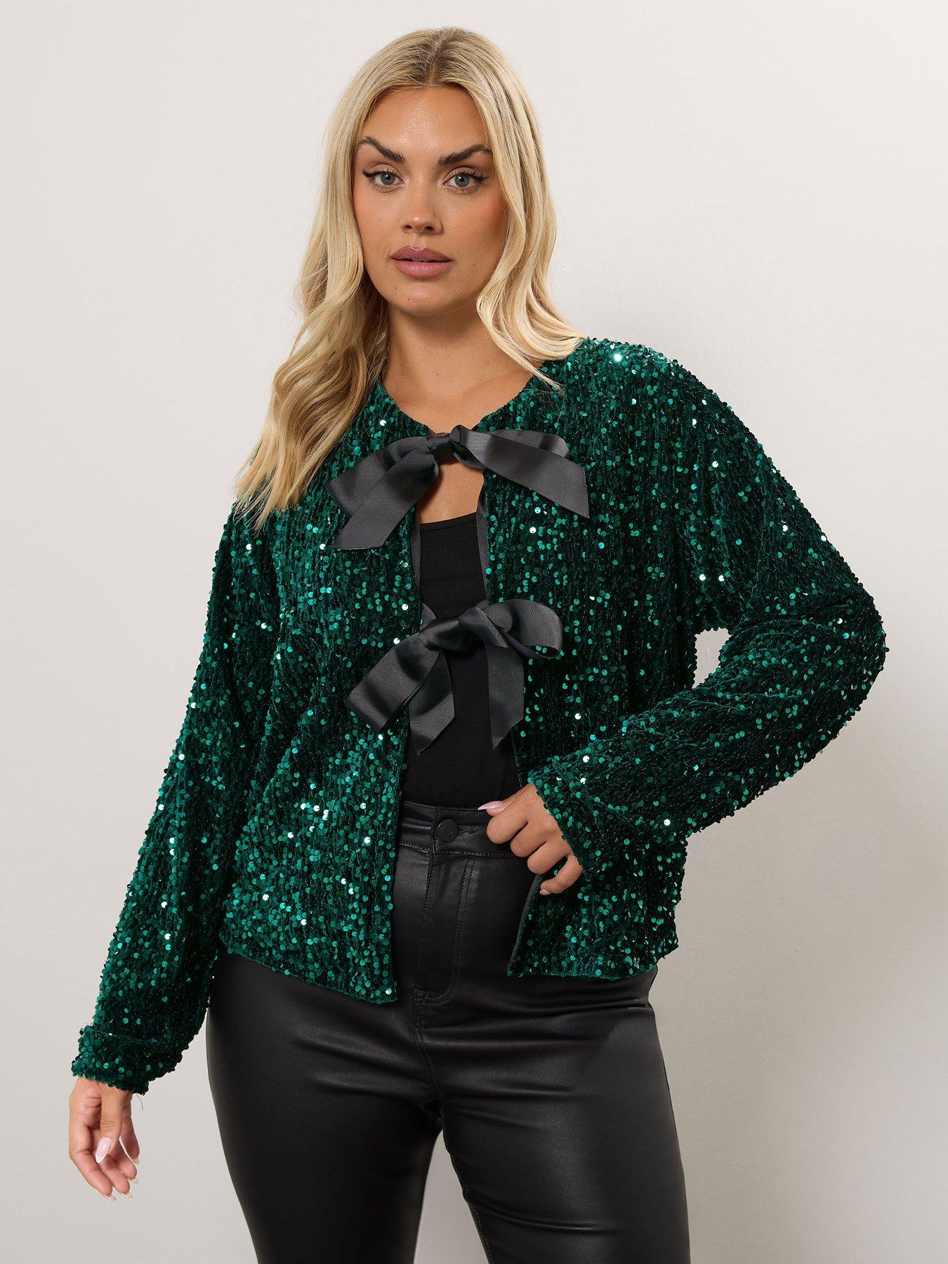 undefined Curve Bow Sequin Jacket - Green