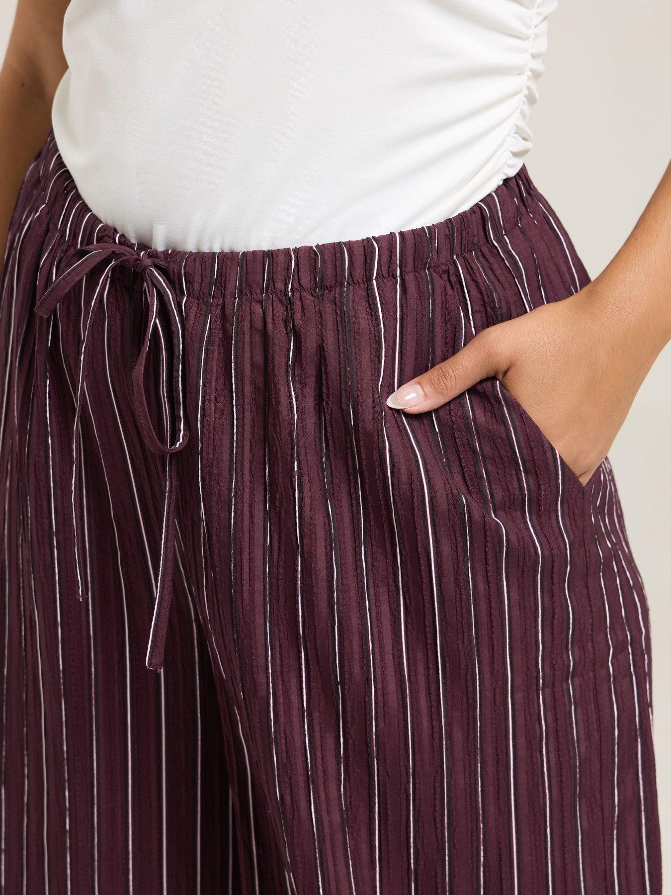 Image 4 of 4 of Yours Curve Stripe Wide Leg Pull On Trousers - Red