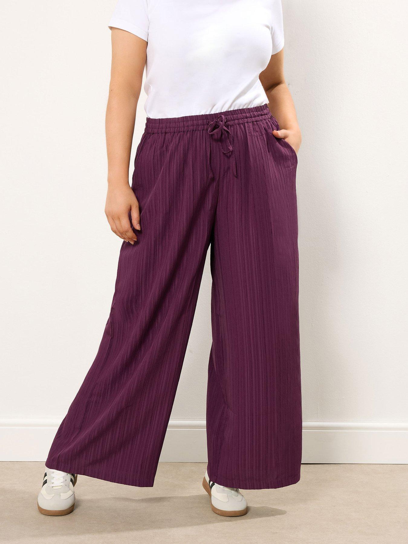 Image 1 of 4 of Yours Curve Wine Crinkle Wide Leg Trouser - Red