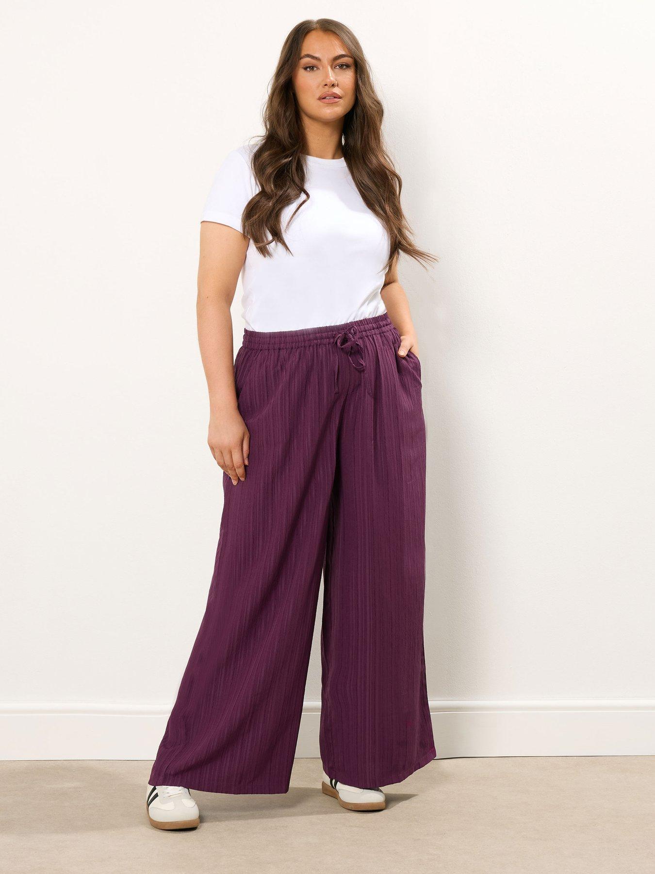 Image 3 of 4 of Yours Curve Wine Crinkle Wide Leg Trouser - Red