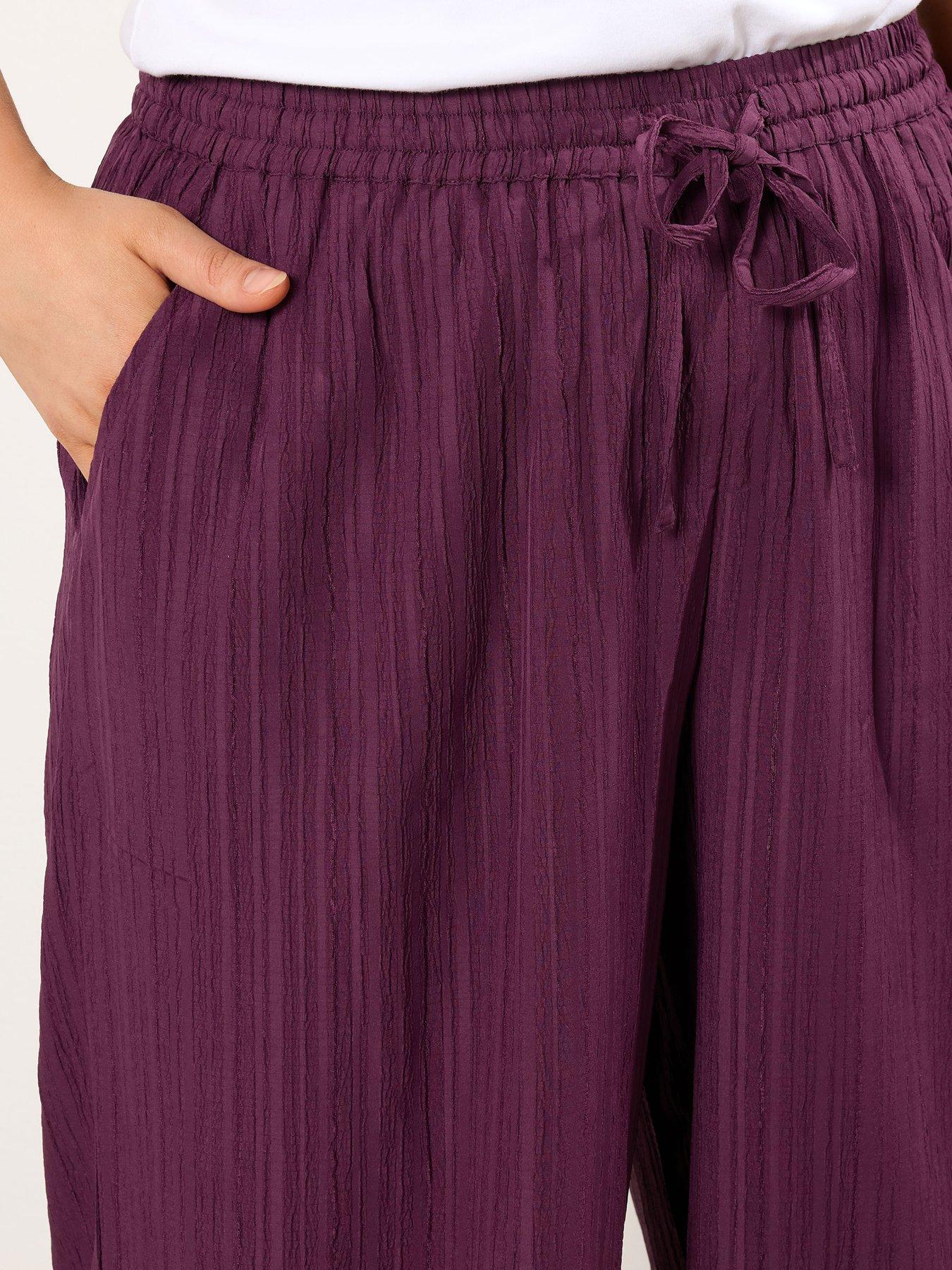 Image 4 of 4 of Yours Curve Wine Crinkle Wide Leg Trouser - Red