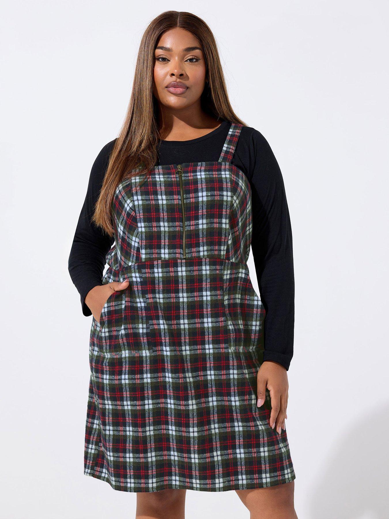 undefined Curve Check Pinafore - Red