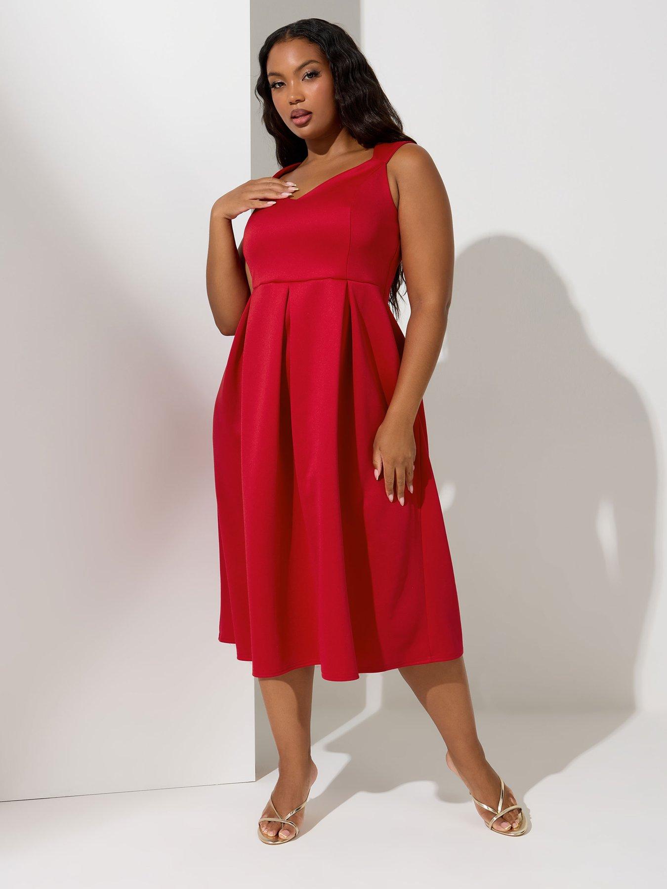 Image 3 of 4 of Yours Curve Sweetheart Neck Scuba Skater Dress - Red