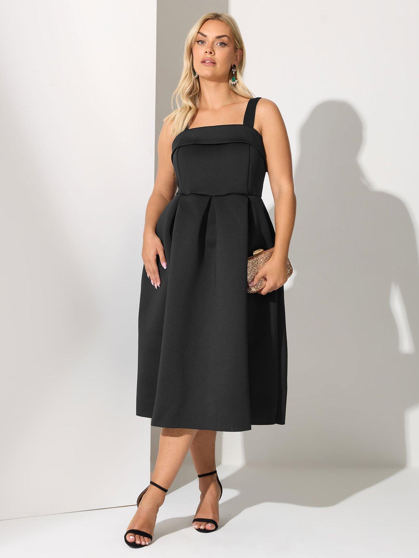 Image 1 of 4 of Yours Curve Square Neck Fit &amp; Flare Dress - Black