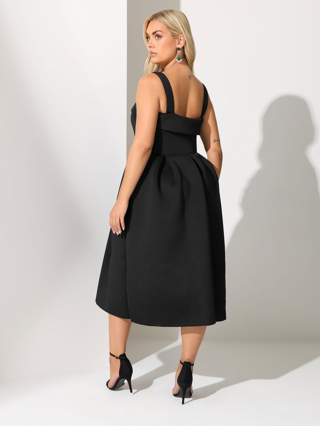 Image 2 of 4 of Yours Curve Square Neck Fit &amp; Flare Dress - Black