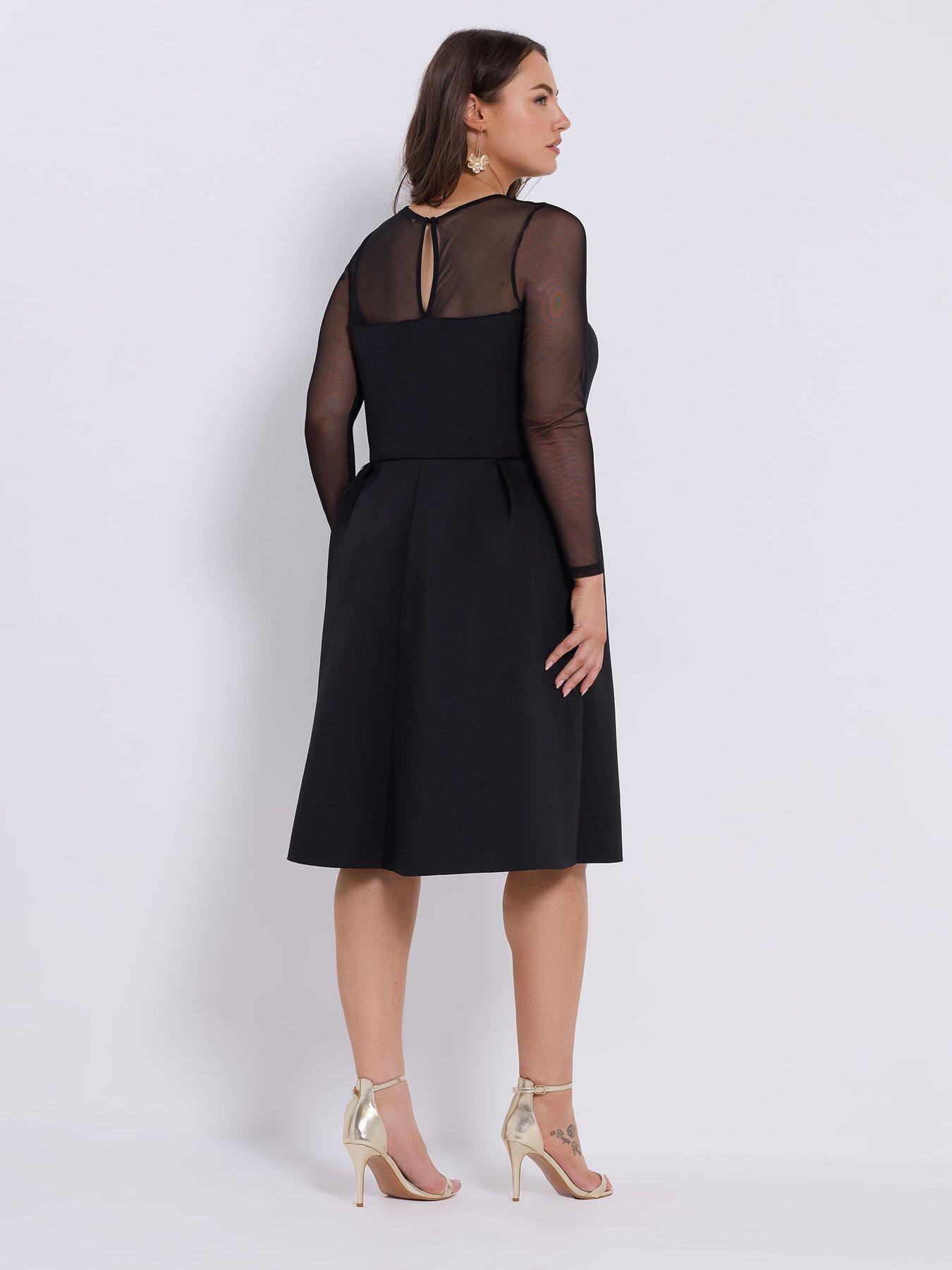 Image 2 of 4 of Yours Curve Mesh Sleeve Scuba Skater Dress - Black