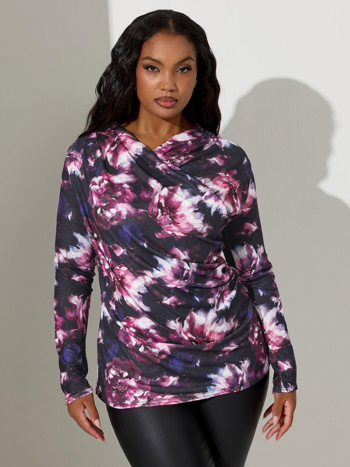 undefined Curve Floral Wrap Top - Purple