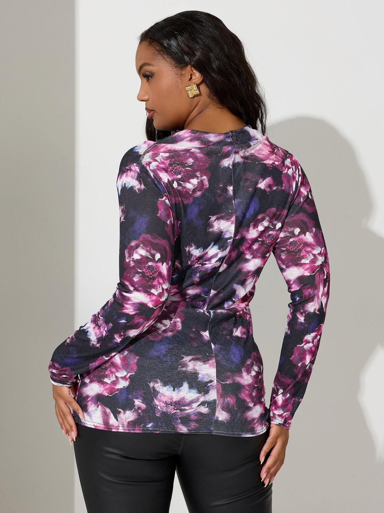 Image 2 of 4 of Yours Curve Floral Wrap Top - Purple