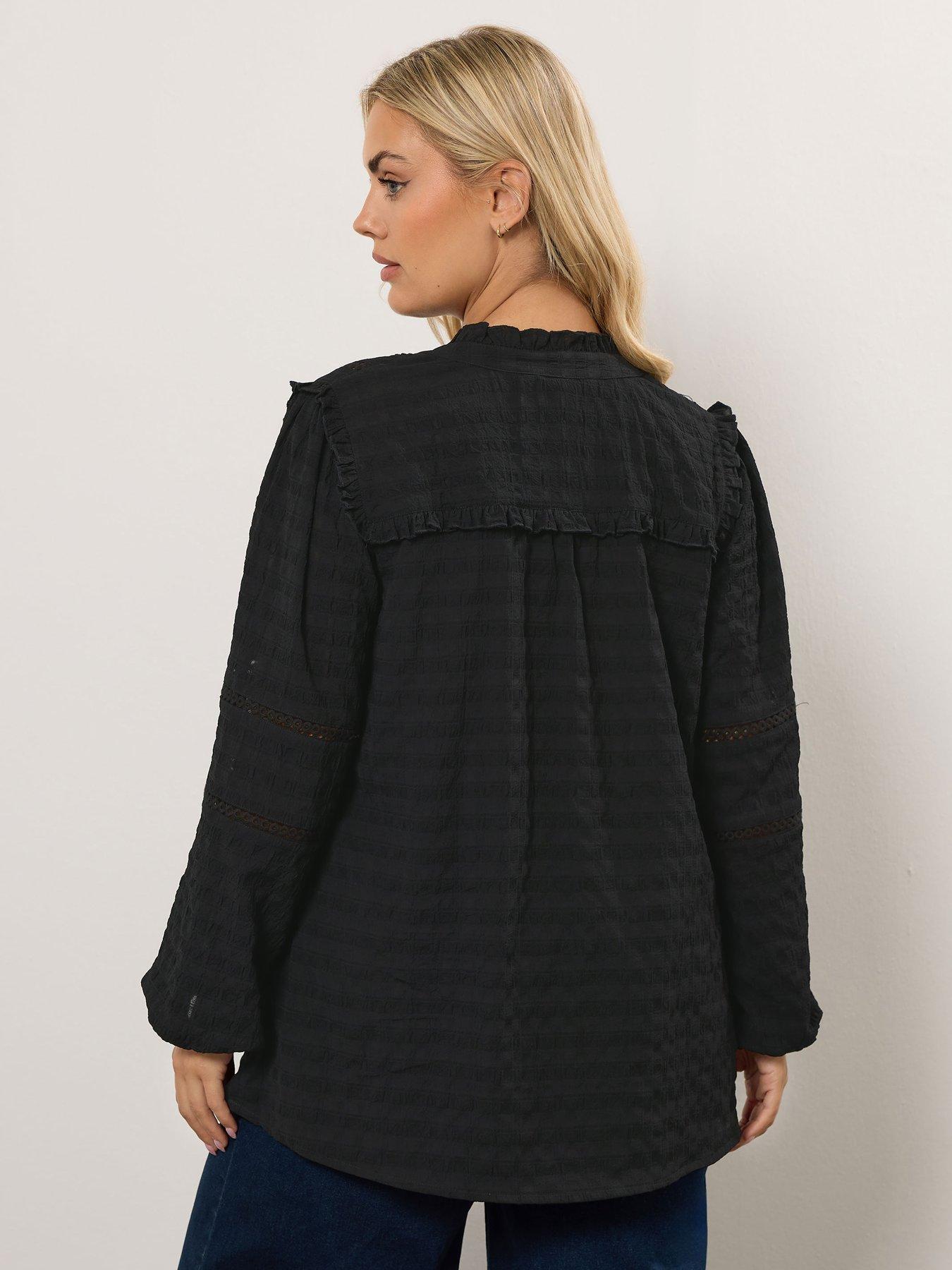 Image 2 of 4 of Yours Curve Tie Neck Long Sleeve Blouse - Black