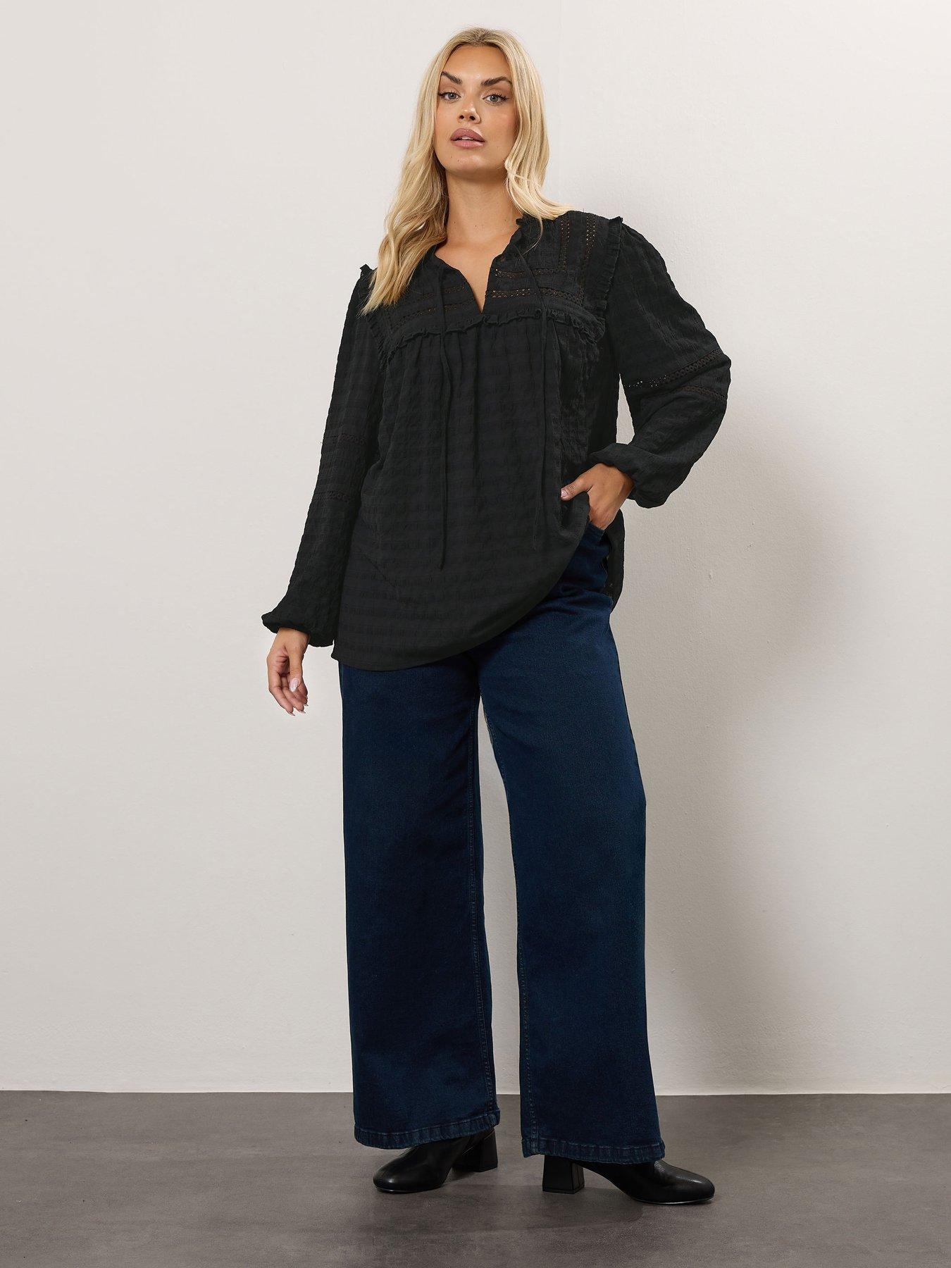 Image 3 of 4 of Yours Curve Tie Neck Long Sleeve Blouse - Black
