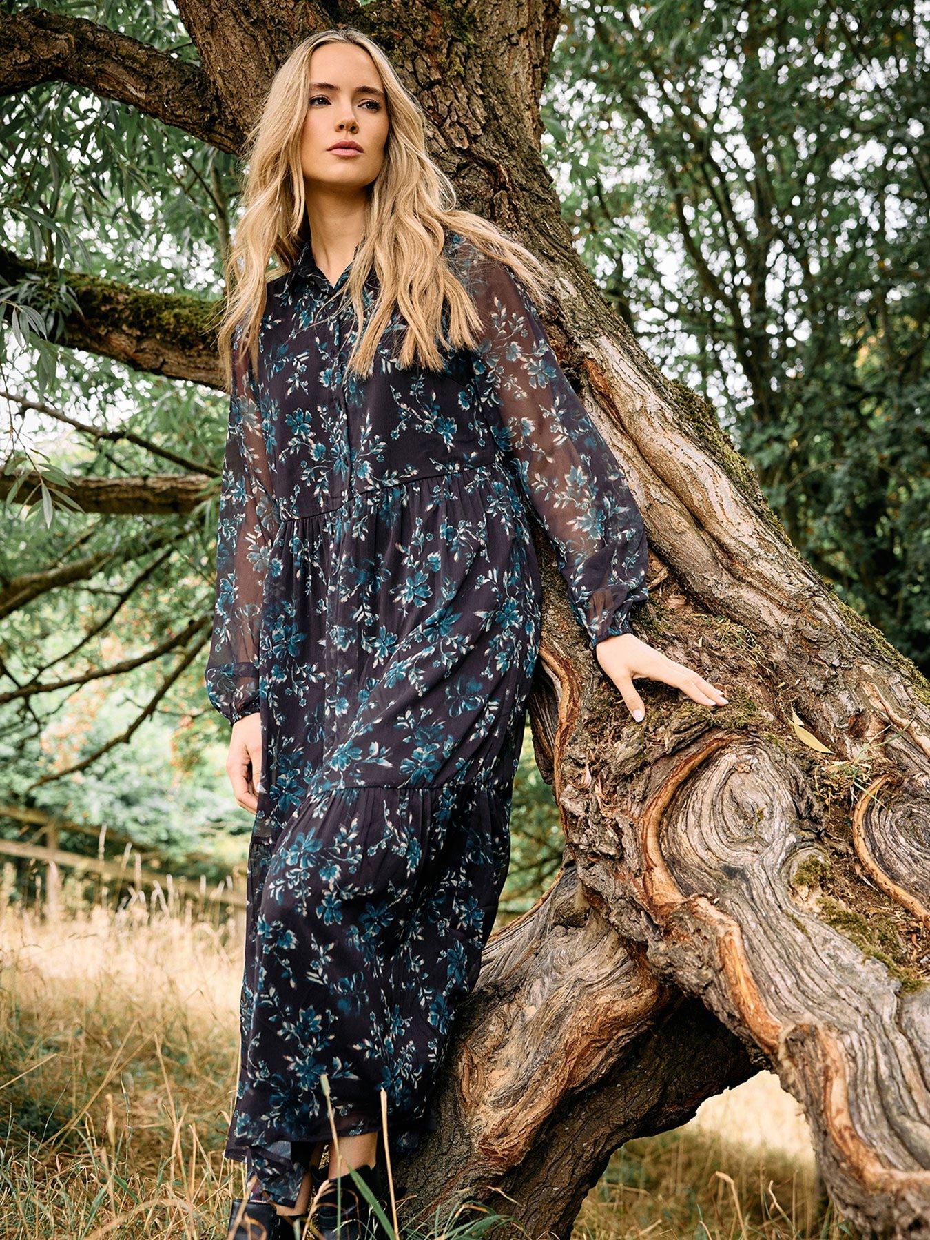 Long Tall Sally Floral Midaxi Chiffon Dress - Purple
